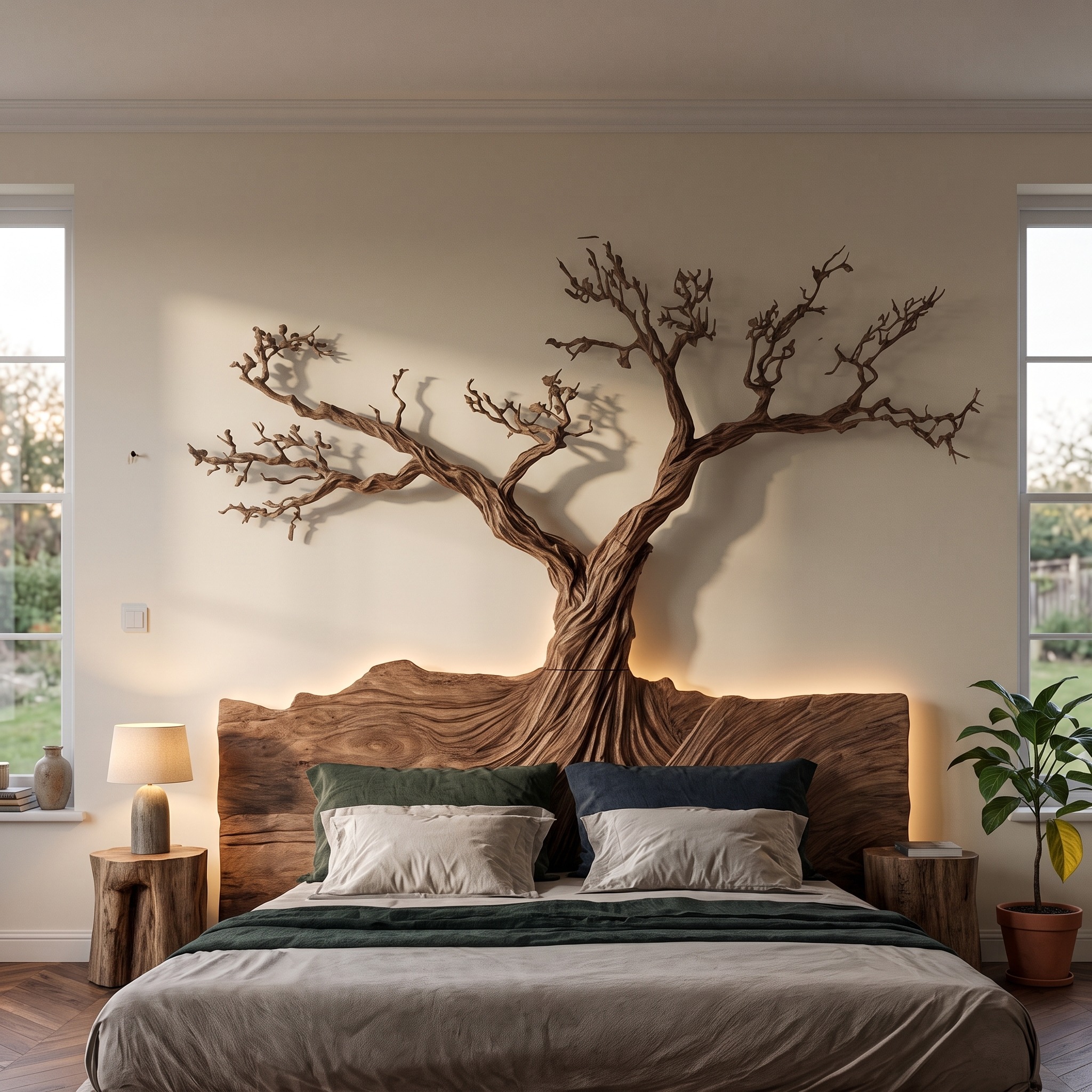 Rustic Sculptural Tree Inspired Wall Art for Bedroom and Interior Space