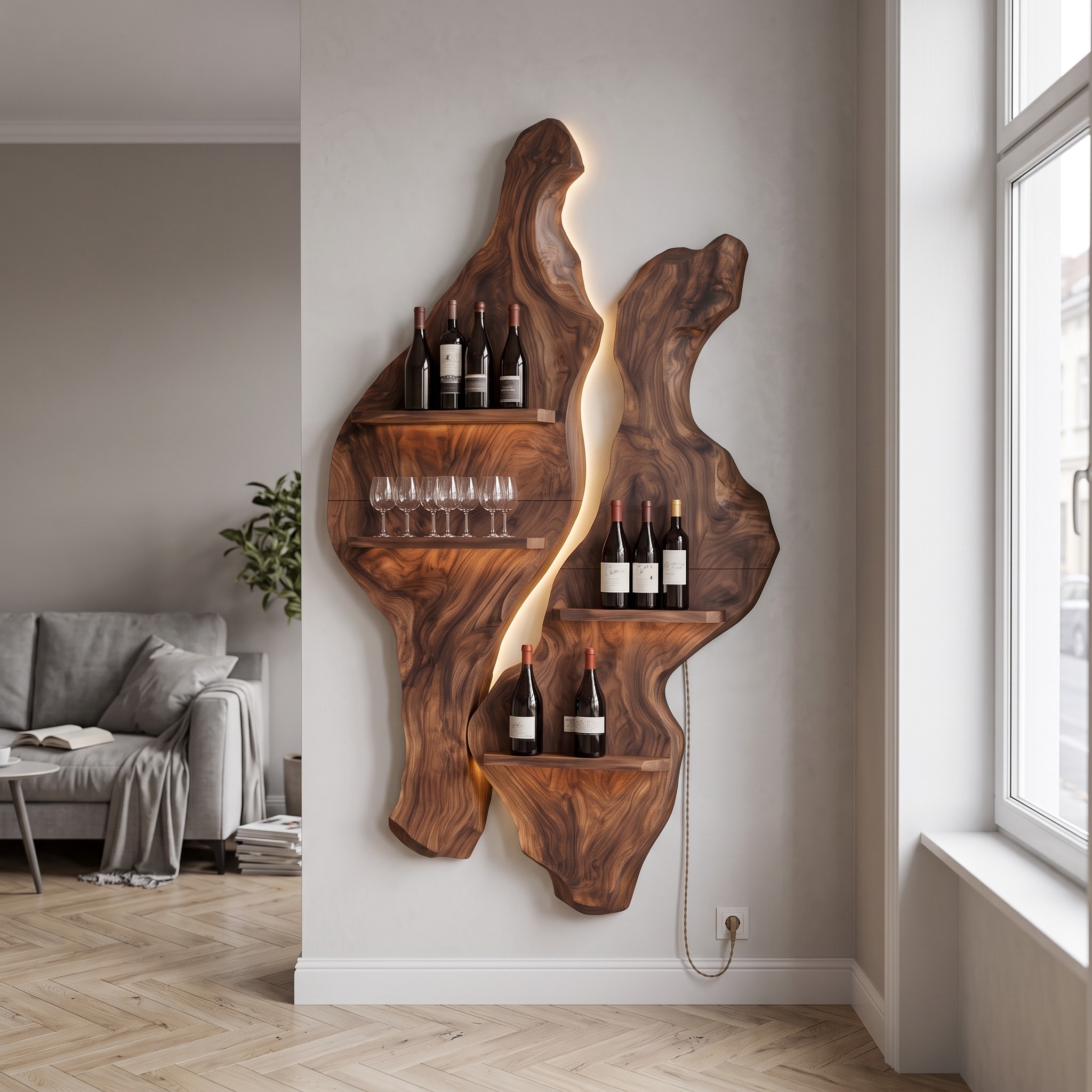 Rustic Sculptural Wine Holder Wall Mounted Bottle Storage