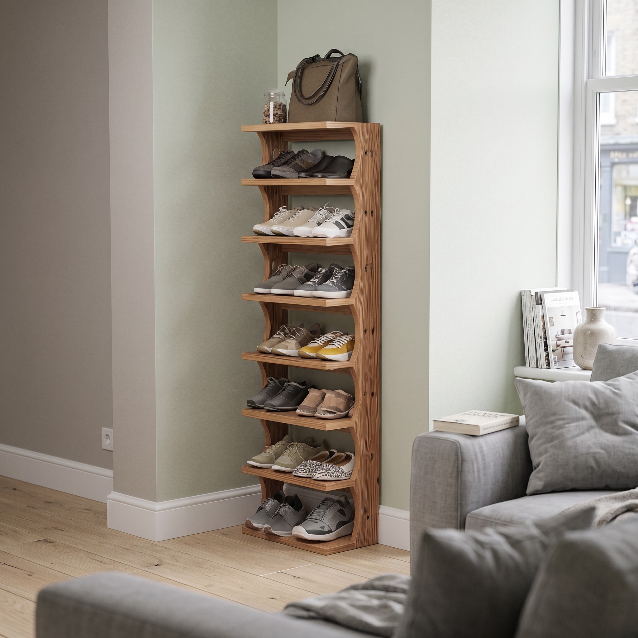 Rustic Shoe Rack Solid Wood Handmade Decor Home Gitf