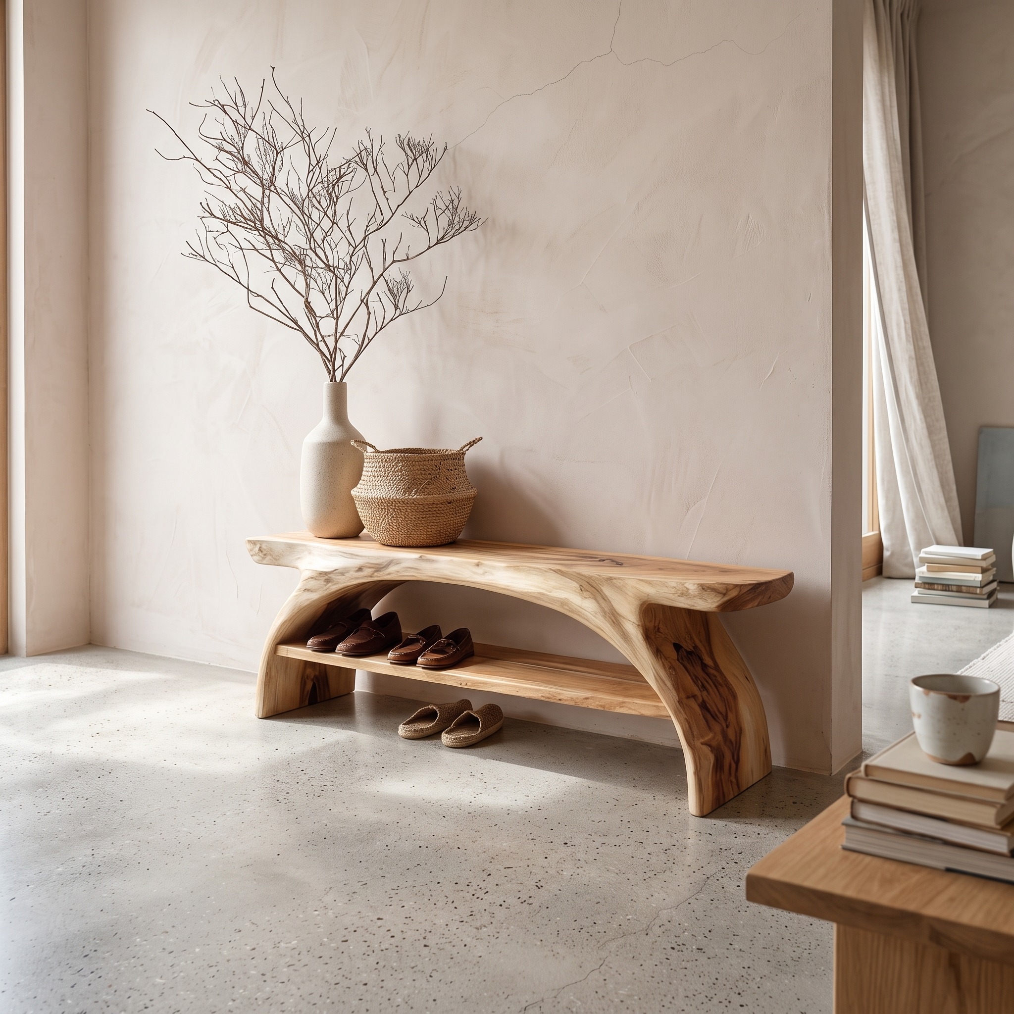 Rustic Shoe Storage Bench Entryway Living Room