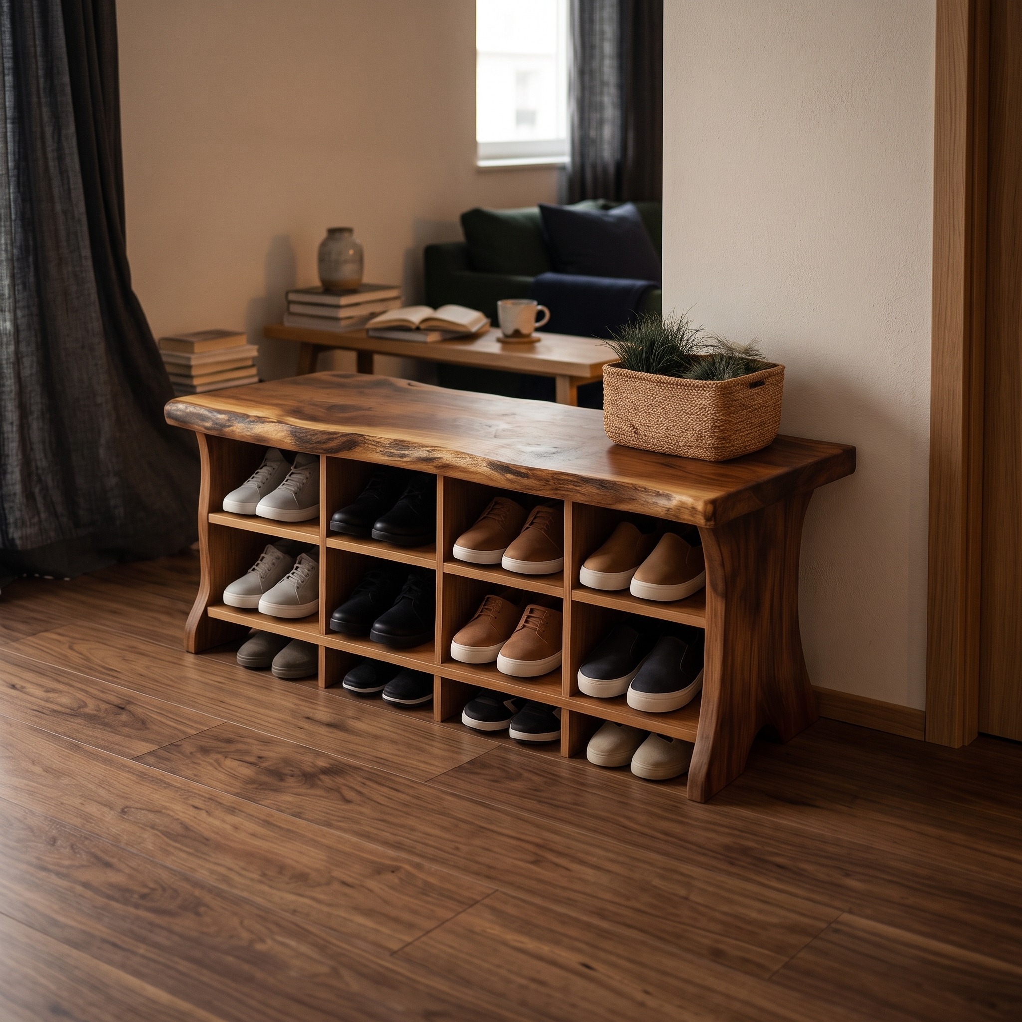 Rustic Shoe Storage Bench Entryway Shoe Rack
