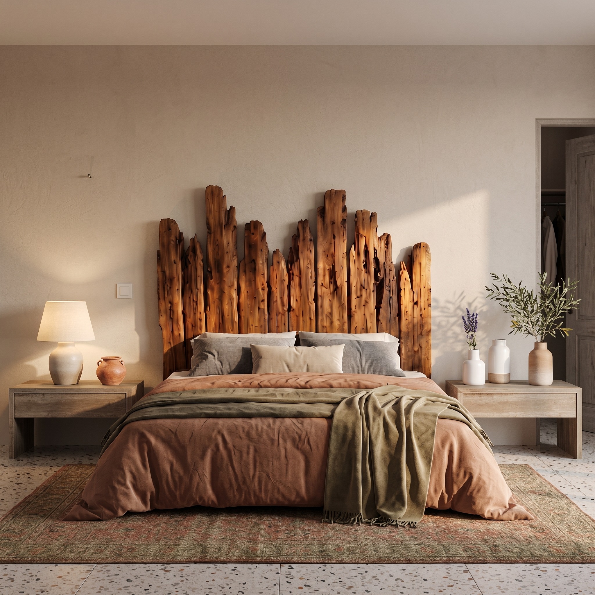 Rustic Skyline Headboard Wooden Bed Headboard for Bedroom - Model SINLSAHB056