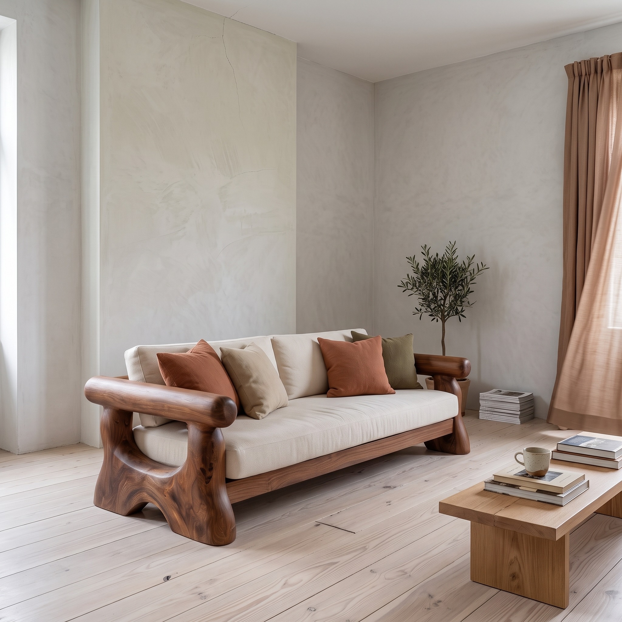 Rustic Sofa Frame with Handcrafted Tree Trunk Design for Living Room