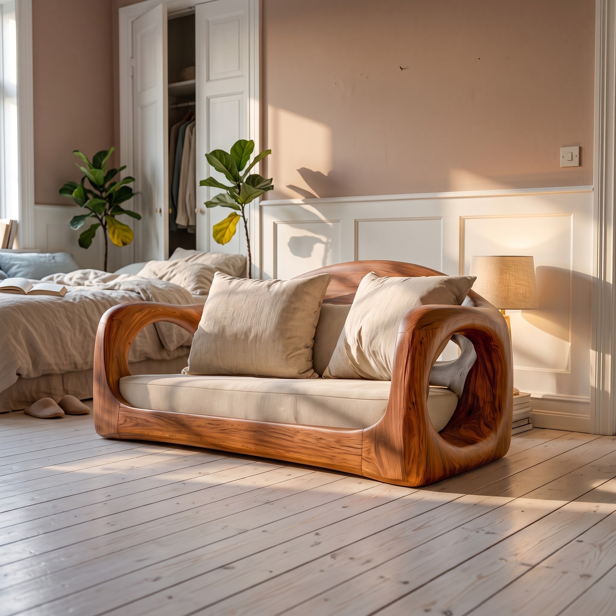 Rustic Sofa Frame with Organic Loop Wood Design for Living Room