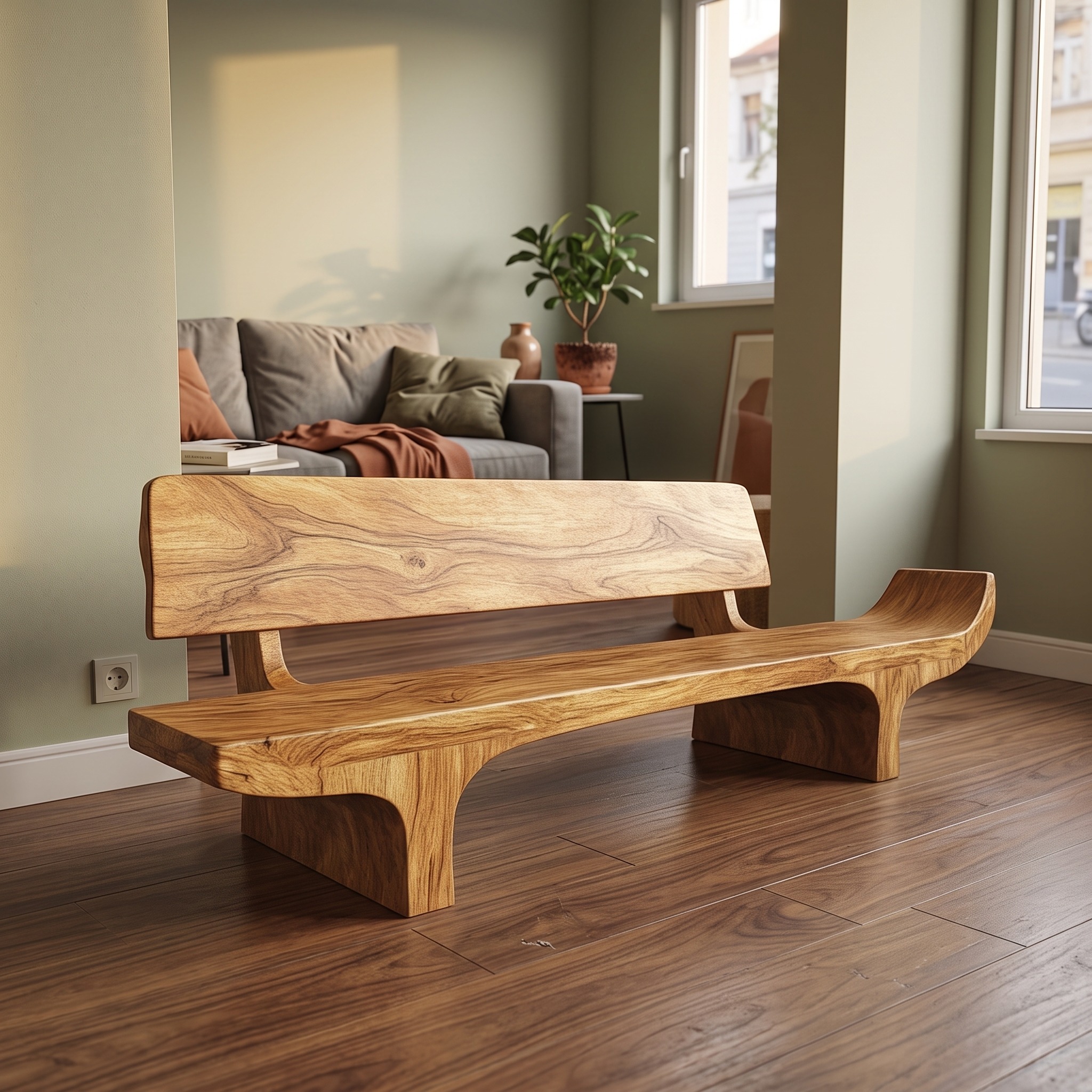 Rustic Solid Form Bench for Hallway and Living Room