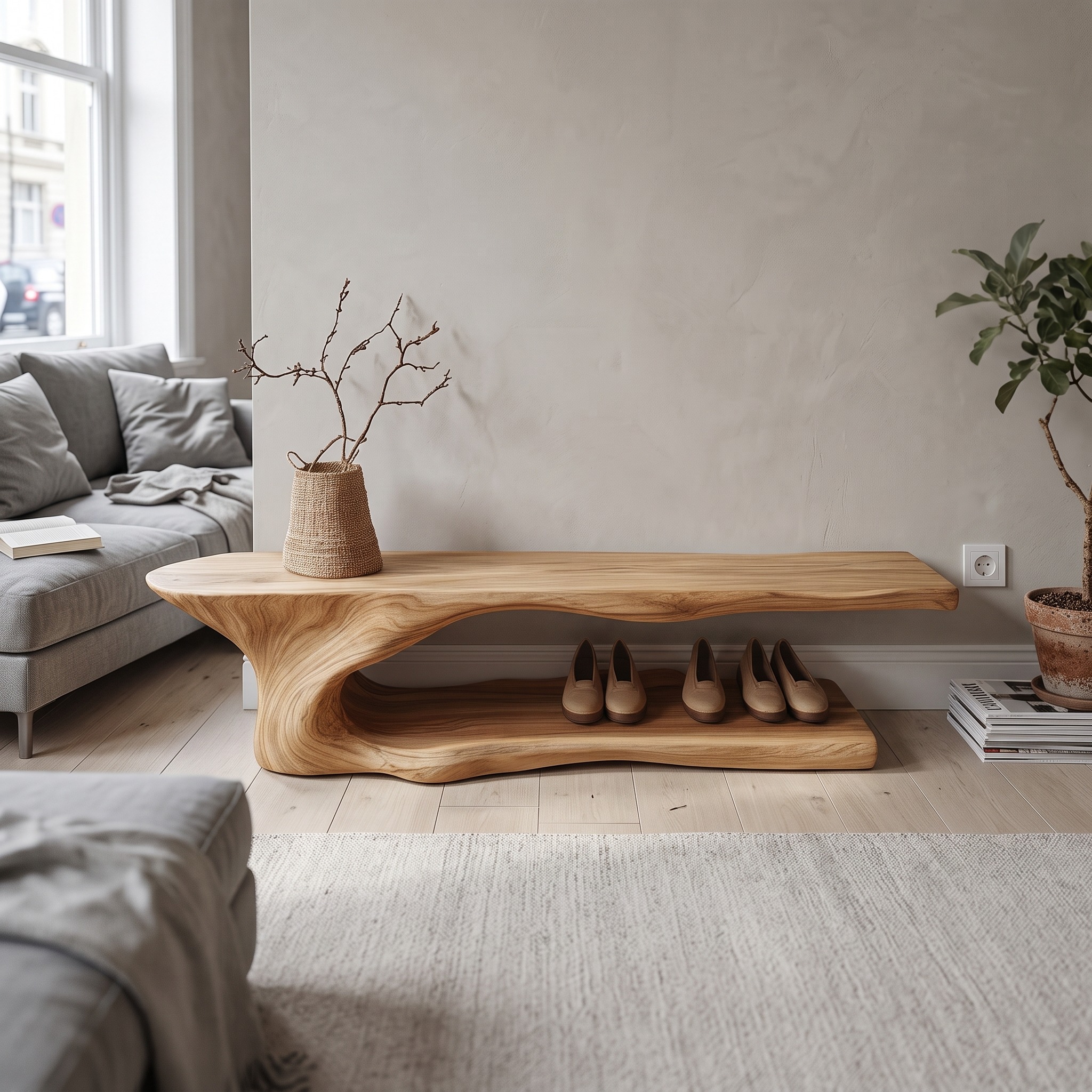 Rustic Solid Timber Shoe Rack Bench Mudroom
