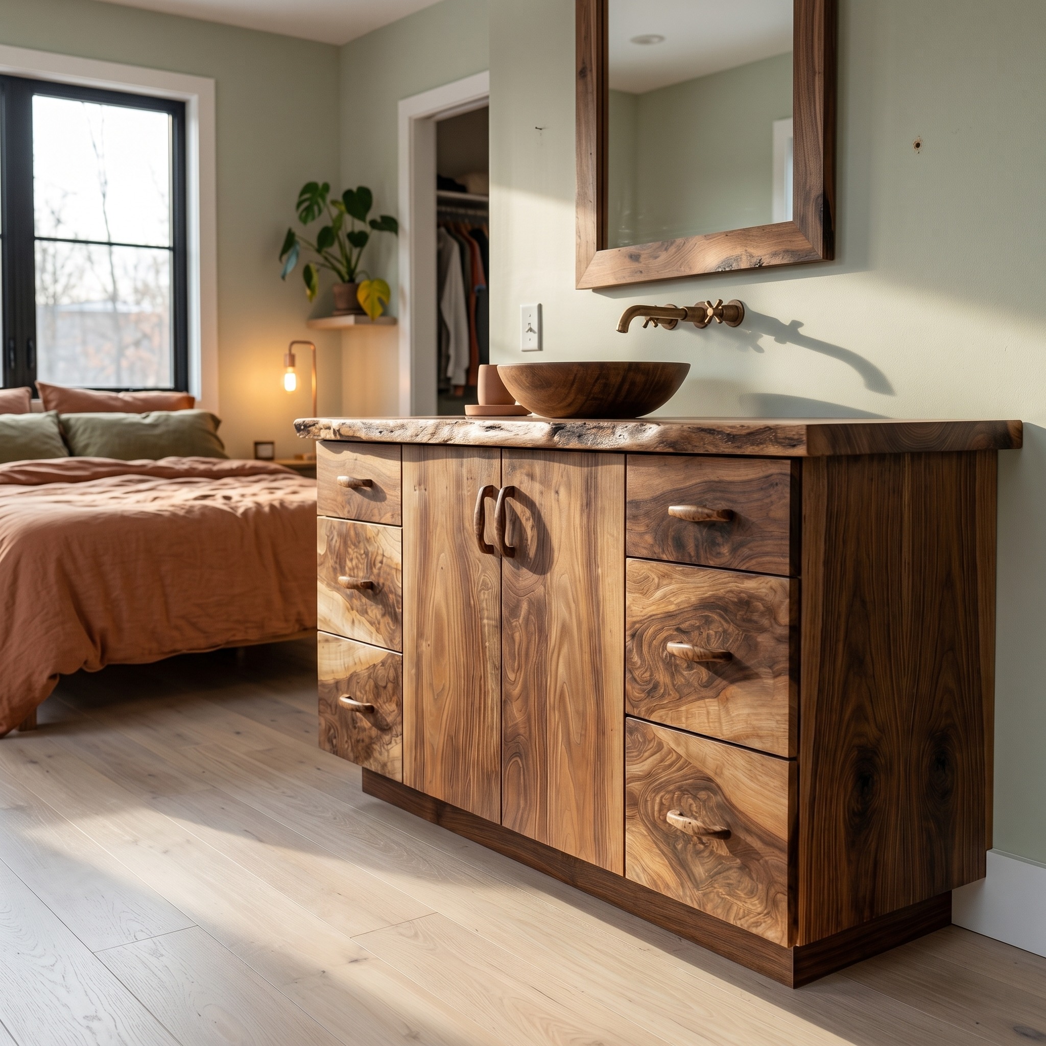 Rustic Solid Wood Bathroom Cabinet Natural Grain Storage Vanity