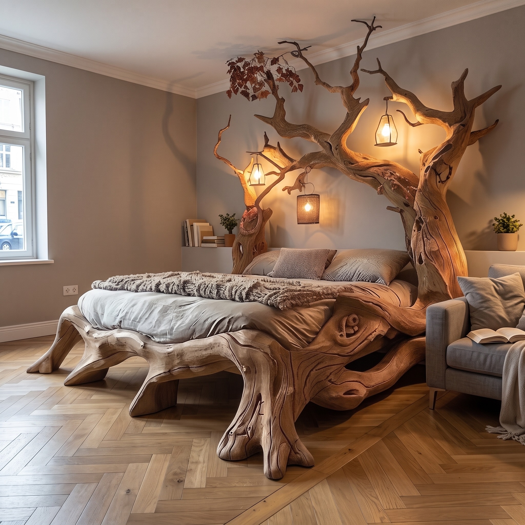 Rustic Solid Wood Bed Frame Queen Bed Vintage Housewarming Gift