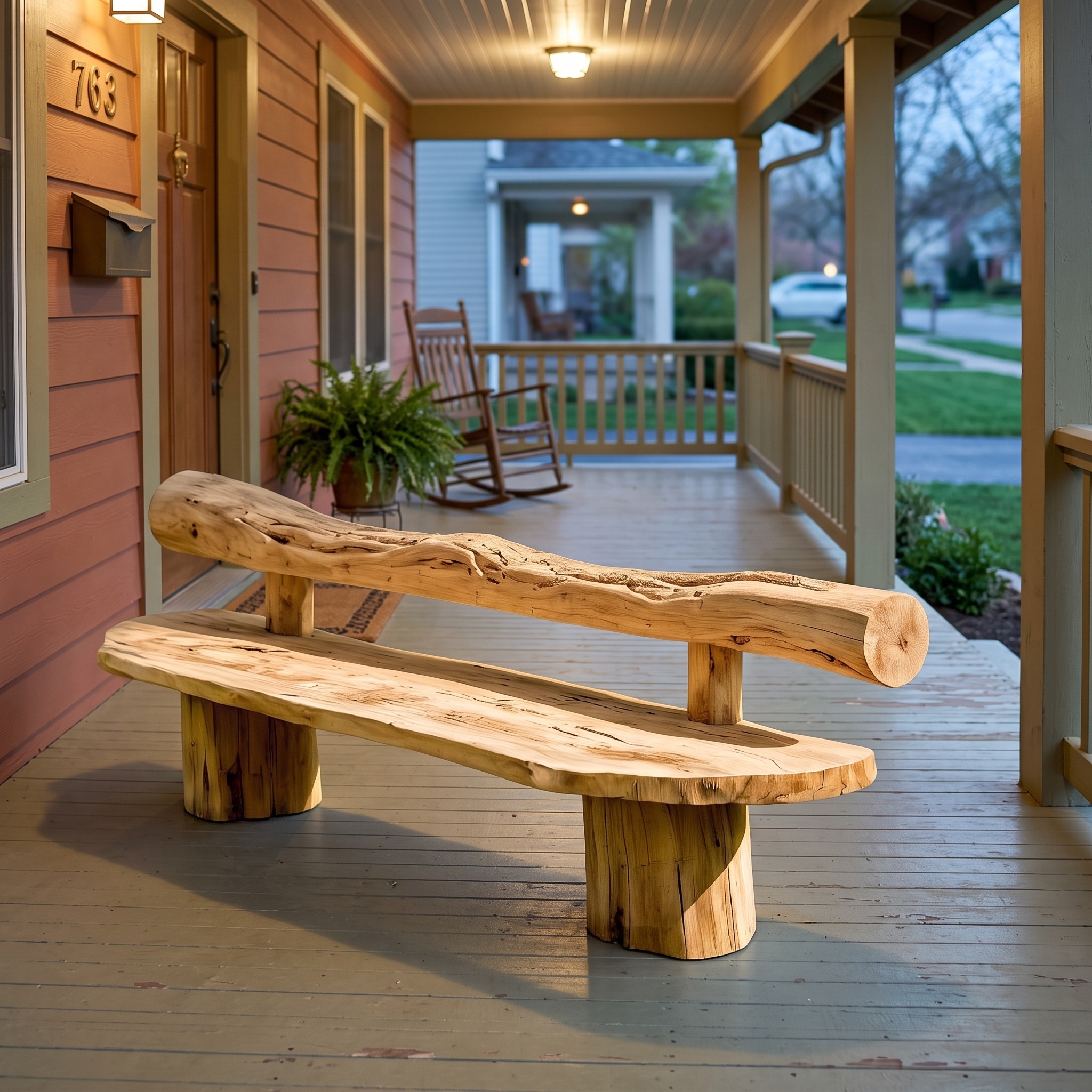 Rustic Solid Wood Bench Handcrafted Natural Log Seating for Garden and Patio Spaces