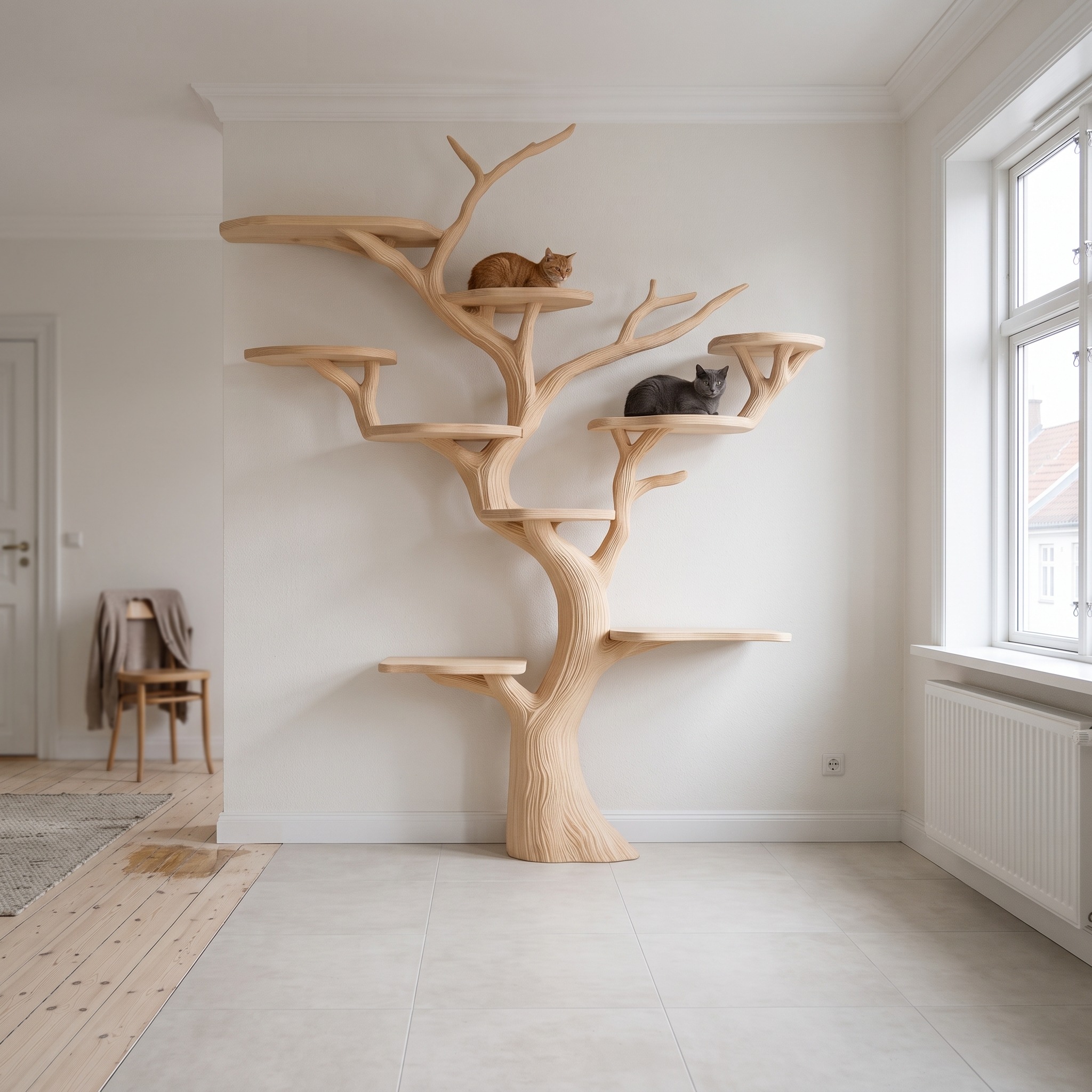 Rustic Solid Wood Cat Tree Handmade Wall Art Naturally Gift Cat