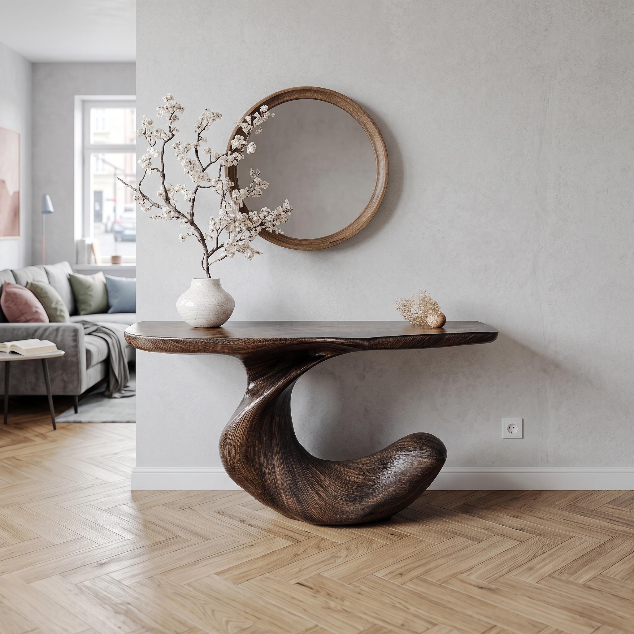 Rustic Solid Wood Console Table Narrow Mini Handmade Side Table