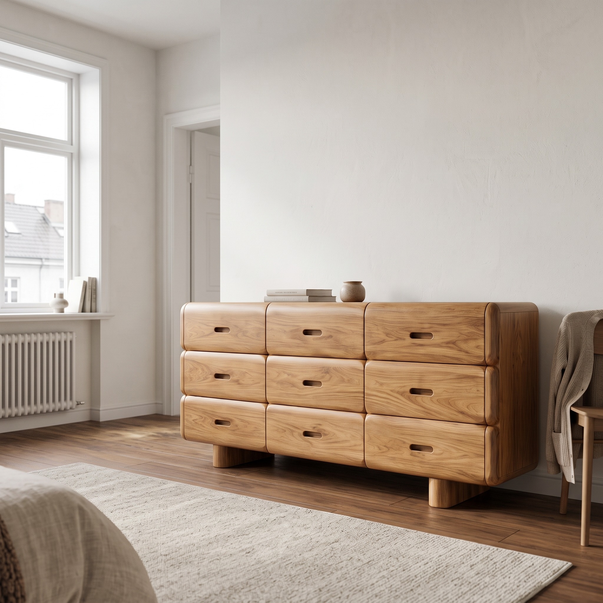 Rustic Solid Wood Dresser with Simple Low Frame for Bedroom