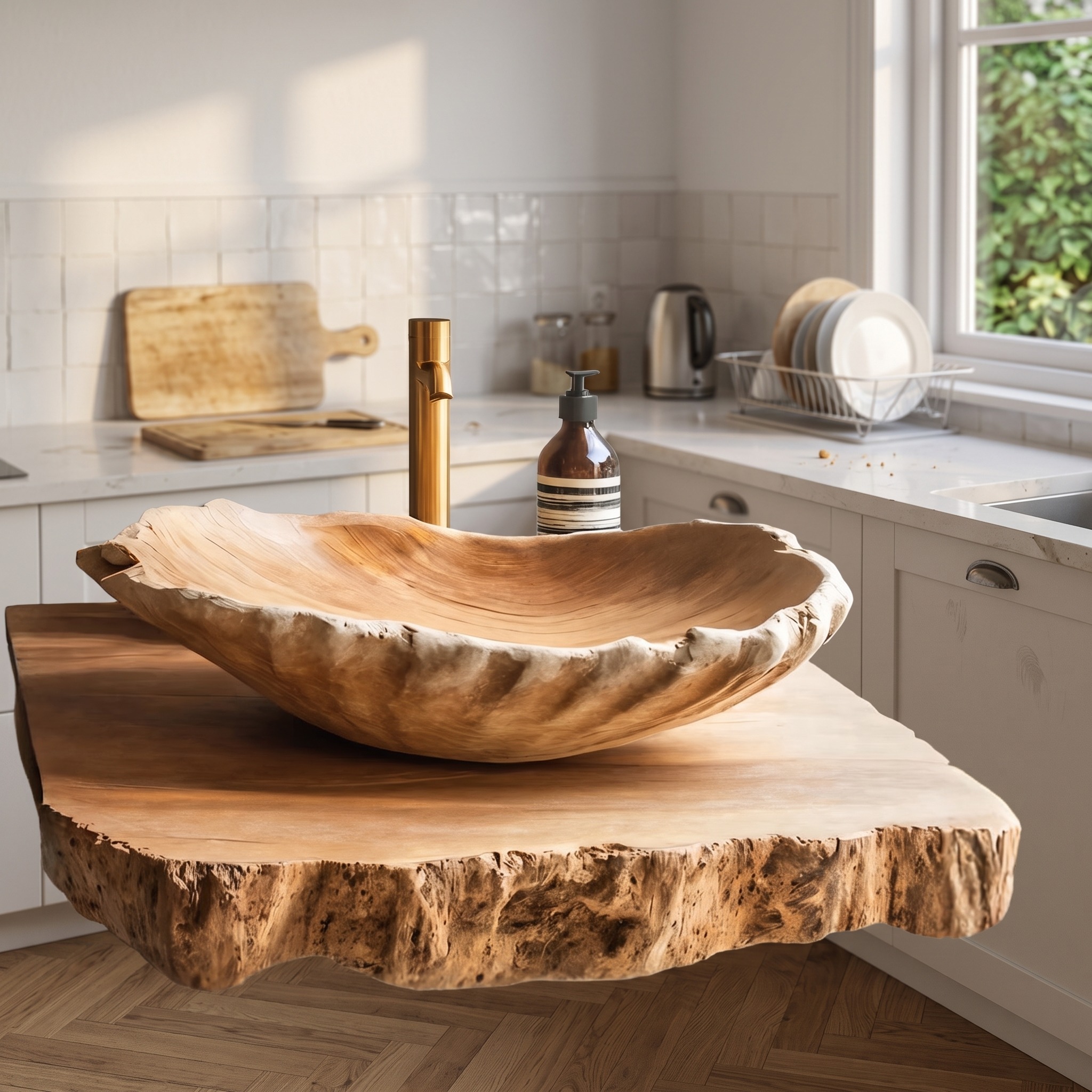 Rustic Solid Wood Sink for Farmhouse Furniture Styling