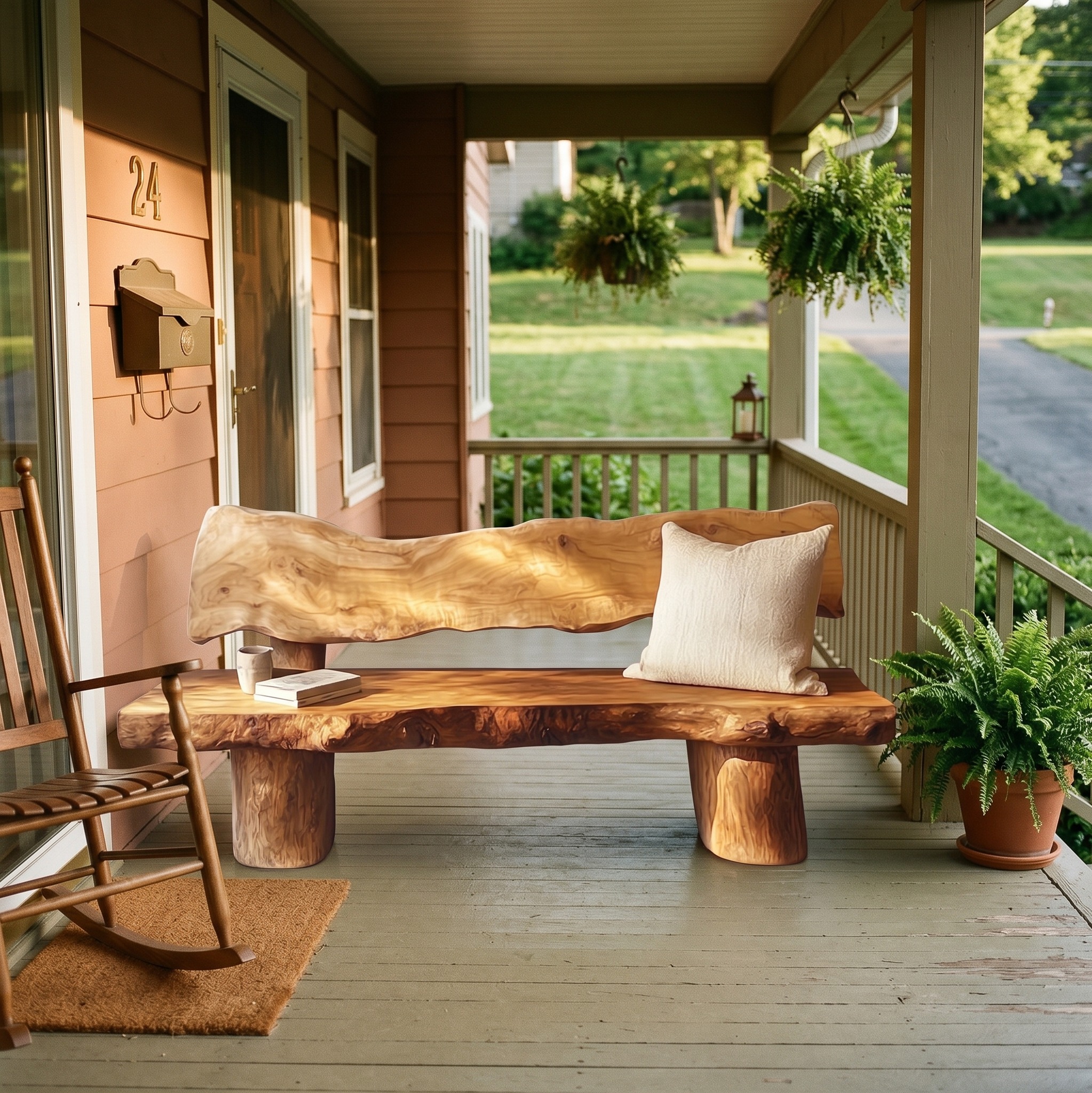 Rustic Solid Wood Sofa Outdoor Garden Natural Sculptural Seating