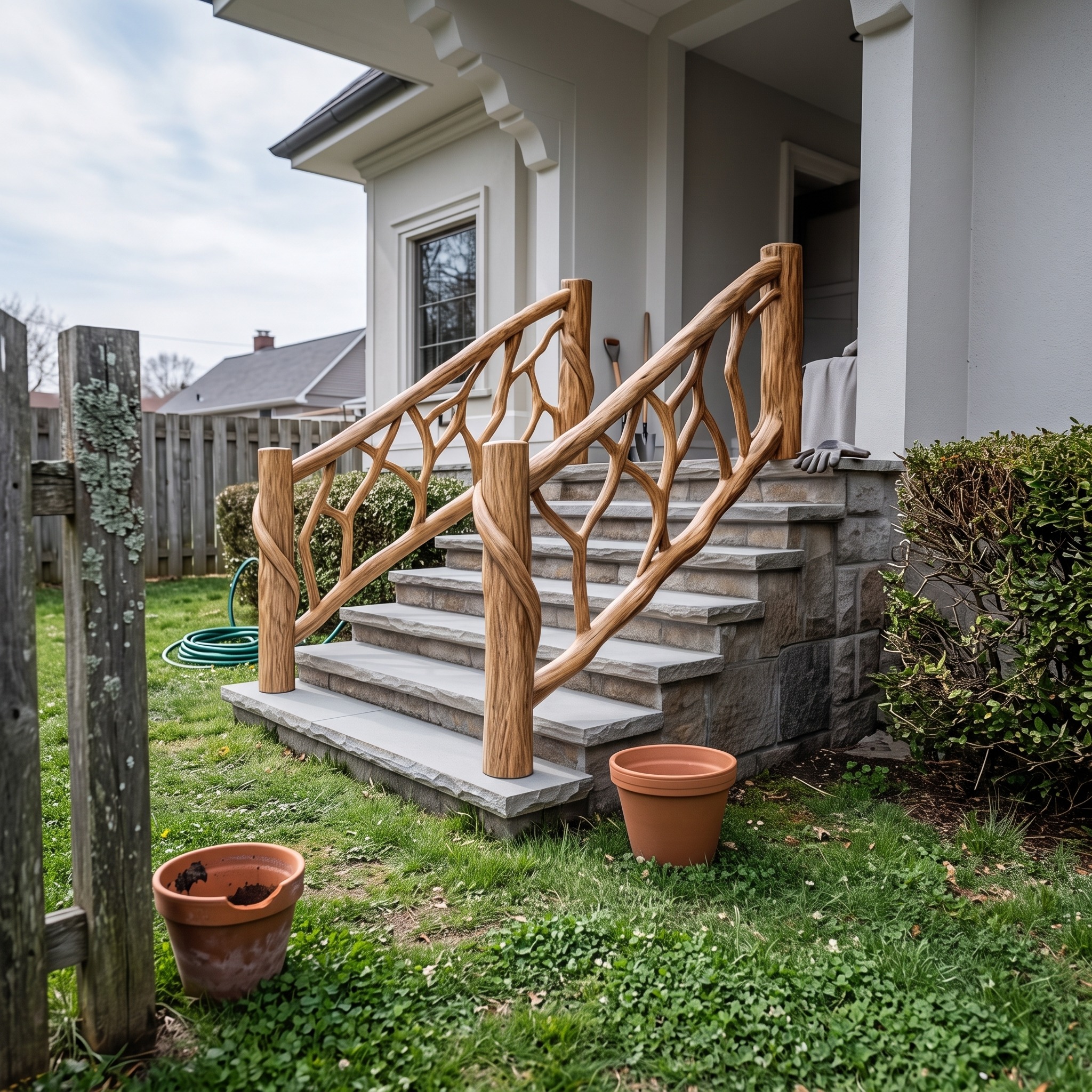 Rustic Stair Wooden Railing for Outdoor Stair or Entryway