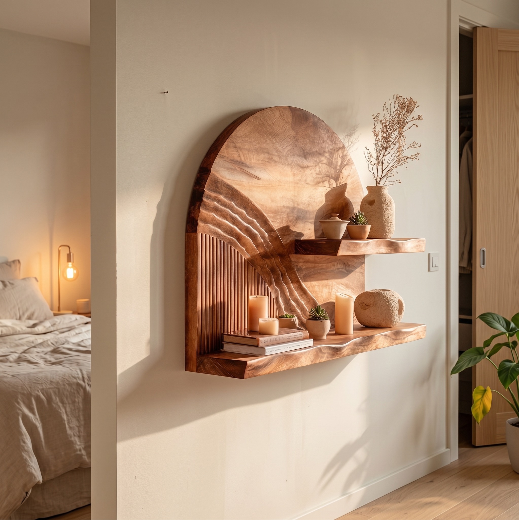 Rustic Statement Wall Shelf for Living Room and Open Space