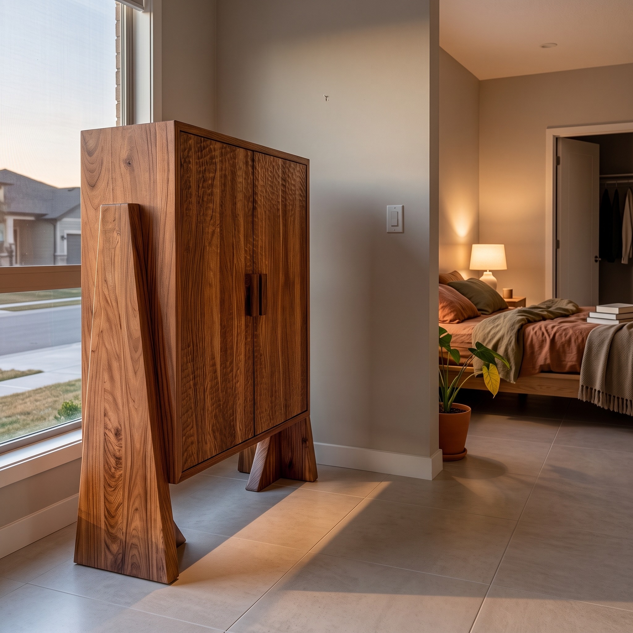Rustic Storage Cabinet Sculptural Wood Design for Entryway