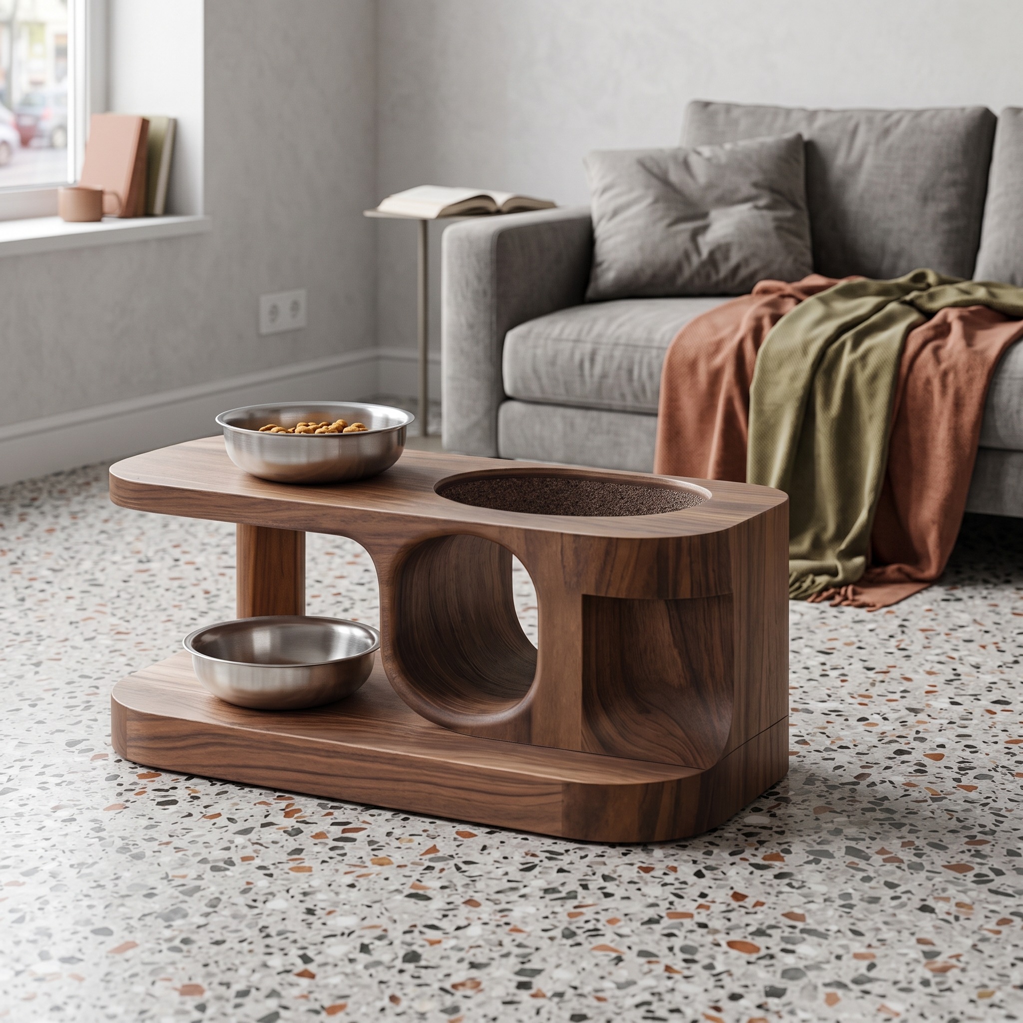 Rustic Style Dog Food Bowl Stand for Kitchen Decor