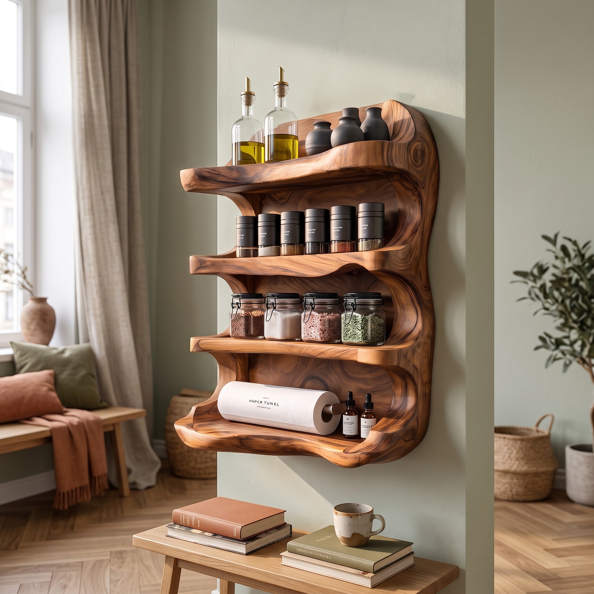 Rustic Style Handmade Spice Holder for Kitchen Furniture