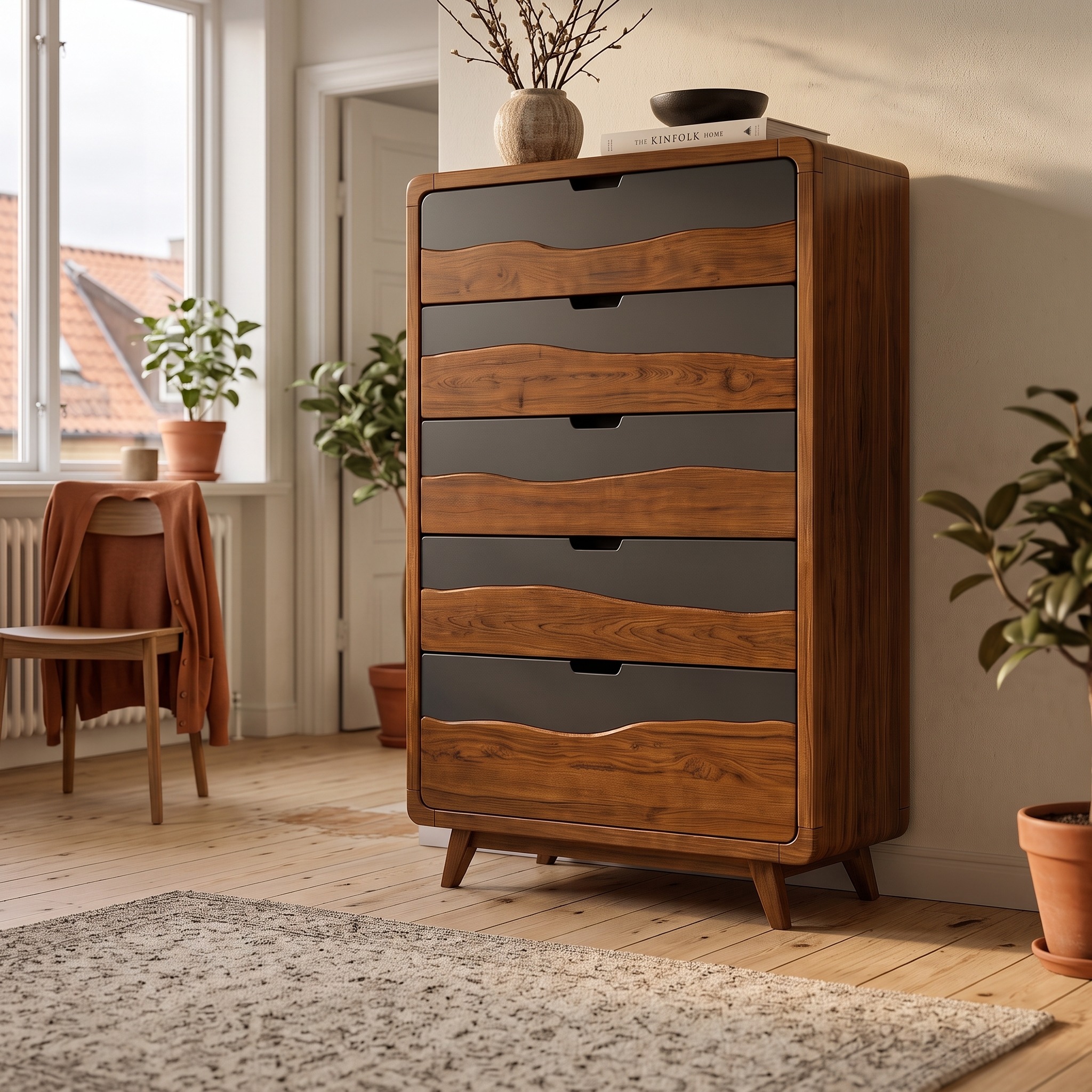 Rustic Tall Wooden 5 Drawer Dresser for Modern Farmhouse Bedroom