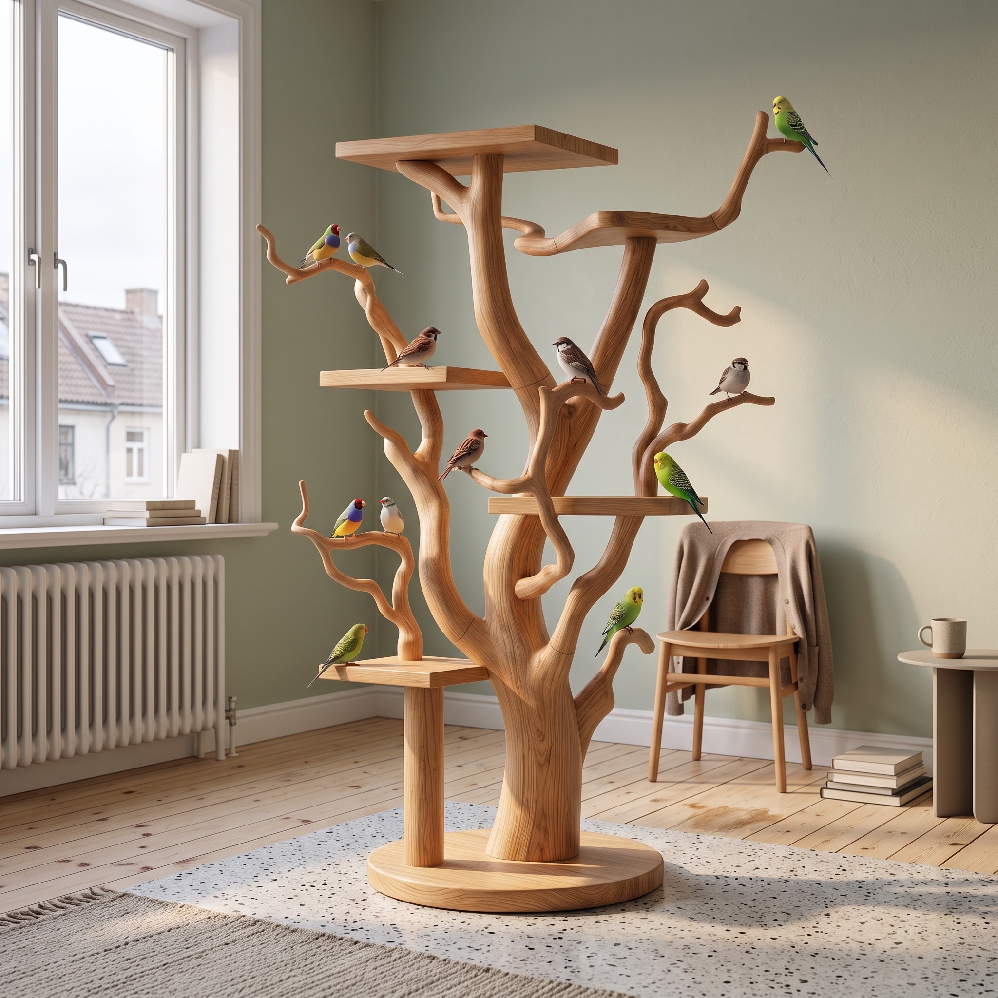 Rustic Tree Bird Stand for Living Room or Pet Space