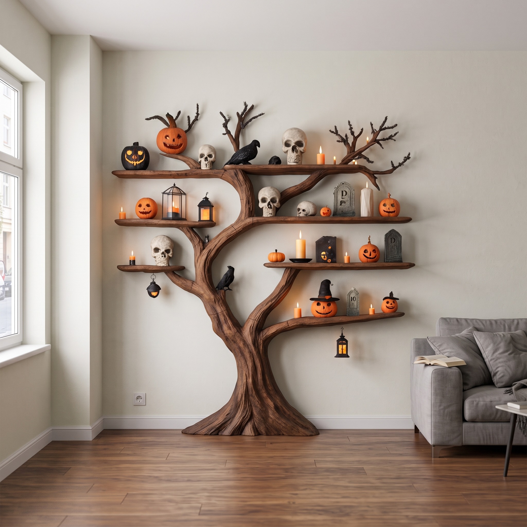 Rustic Tree Bookcase Entryway Halloween Tree Bookshelf