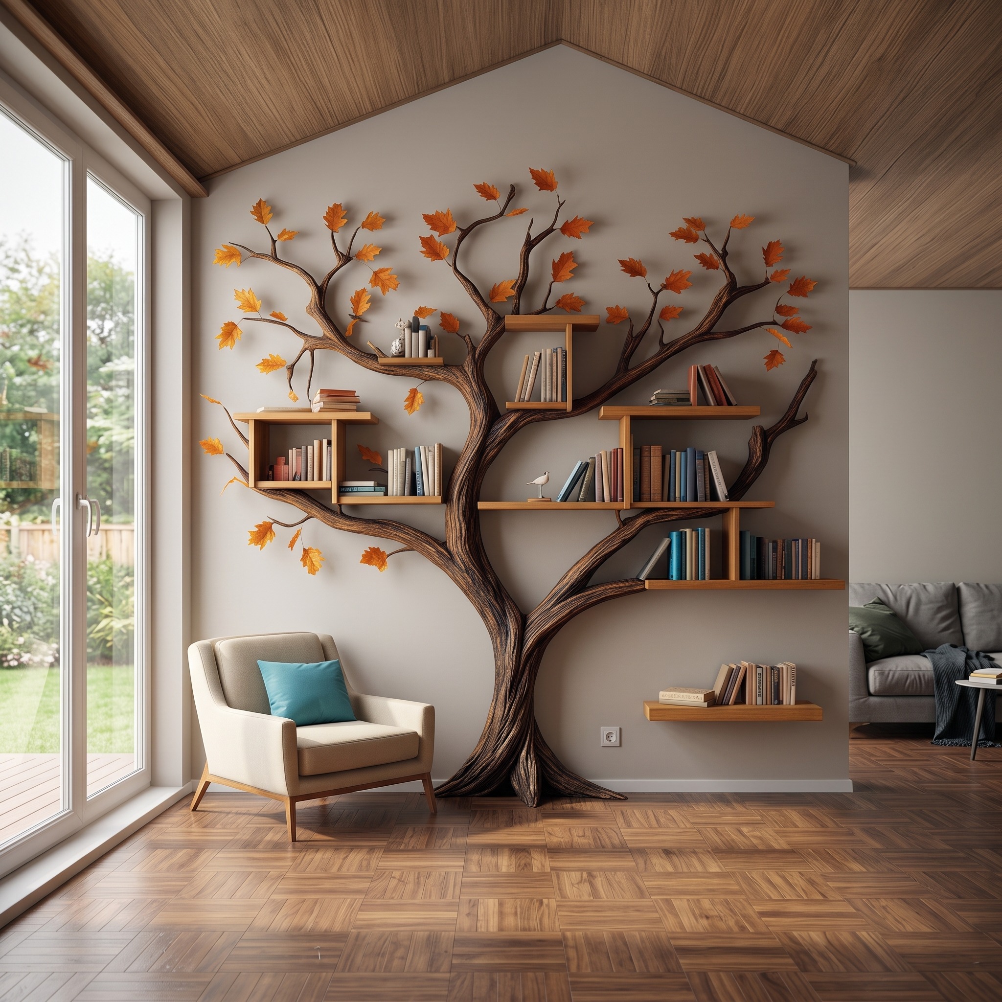 Rustic Tree Bookcase Wall Mouted Floating Shelf Decor Living Room Gift