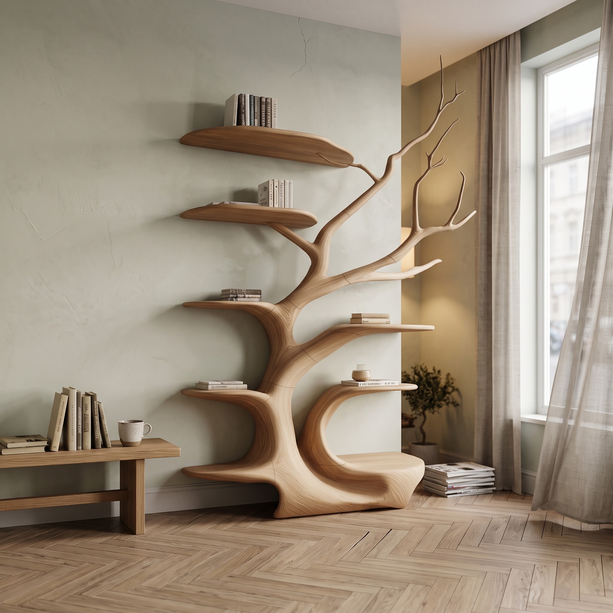Rustic Tree Bookshelf Bedroom Cozy Artistic Corner