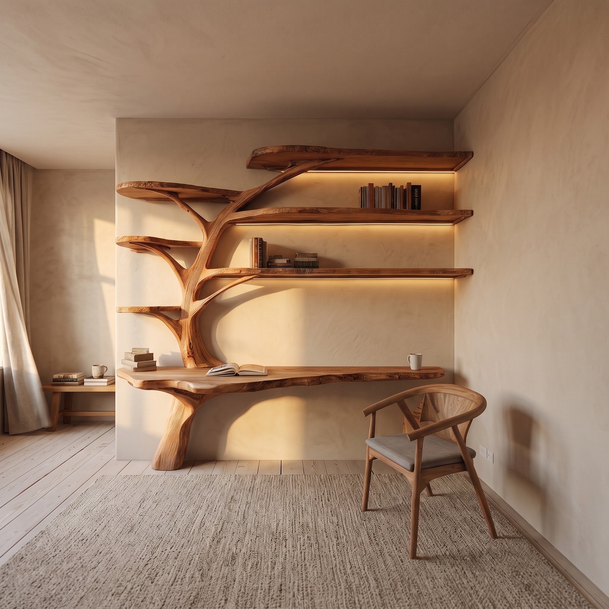 Rustic Tree Bookshelf Desk Home Office or Reading Corner