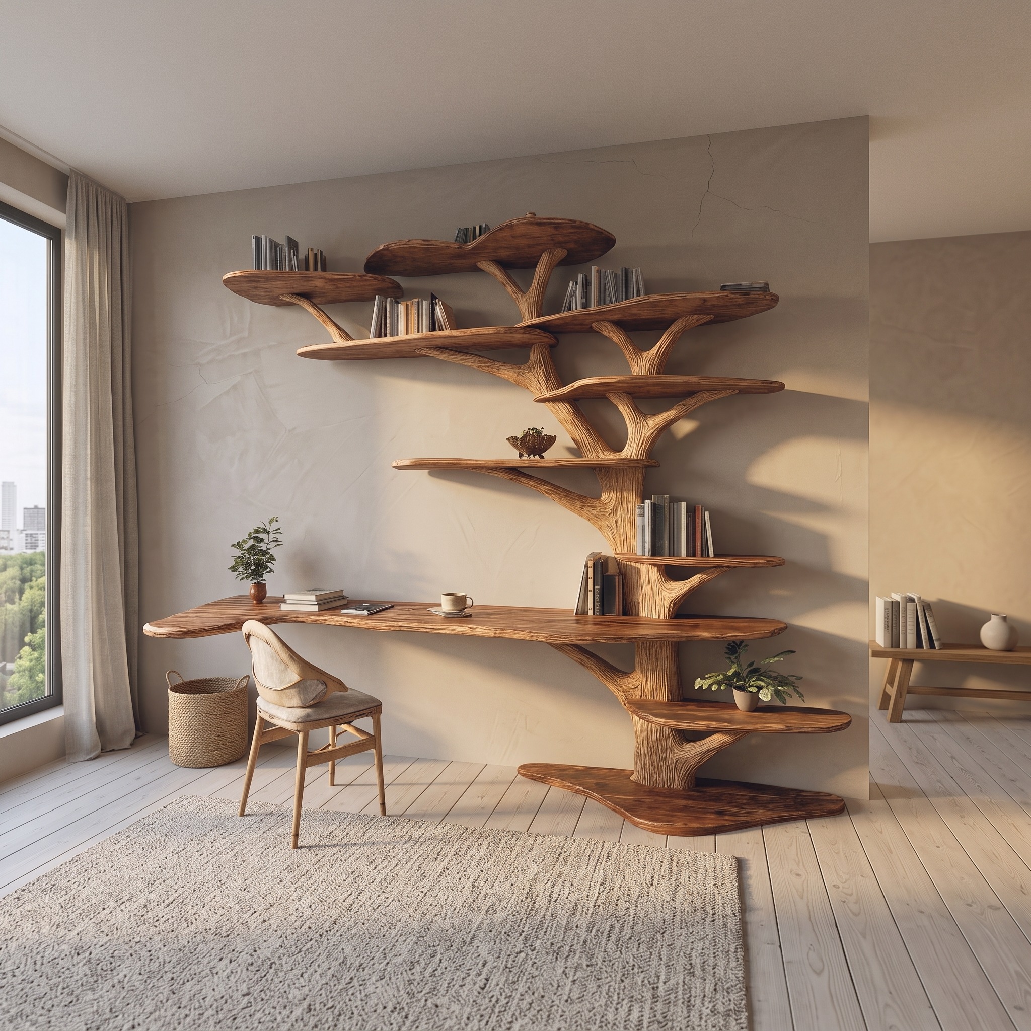 Rustic Tree Bookshelf Desk Home Office or Study Room