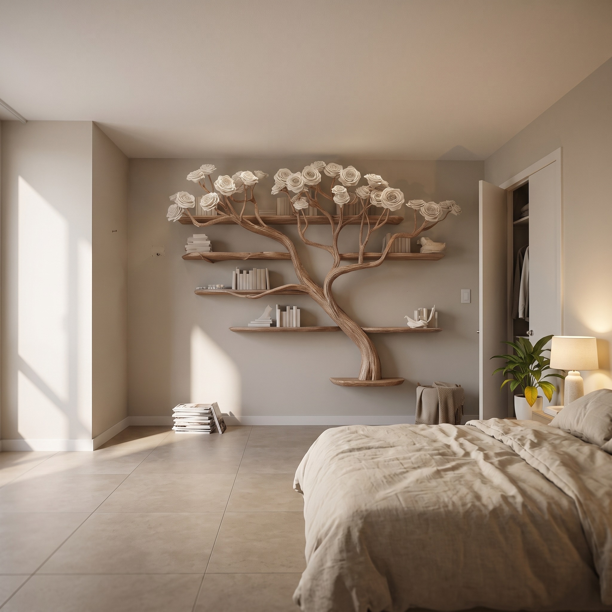 Rustic Tree Bookshelf Hallway Living Decor