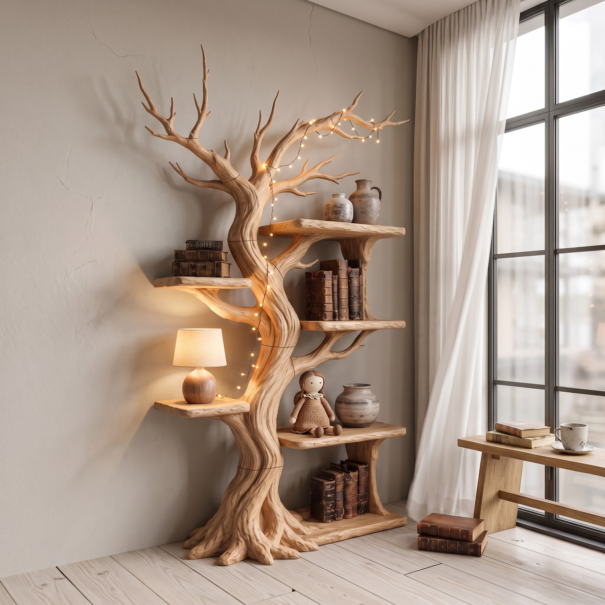 Rustic Tree Bookshelf Handcrafted Woodland Style for Reading Nook