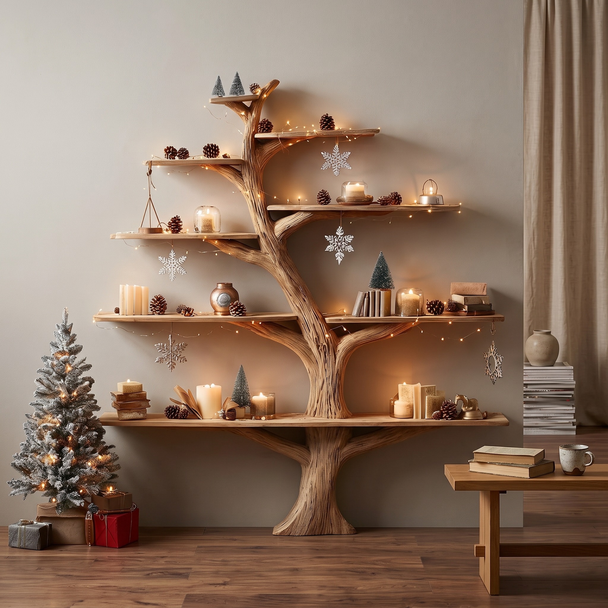 Rustic Tree Bookshelf Holiday Study Bedroom