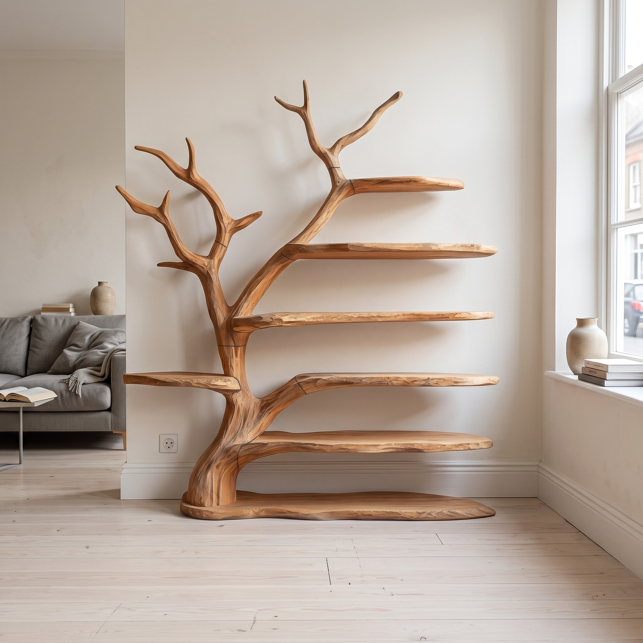 Rustic Tree Bookshelf Layered Branch Living Room Decor