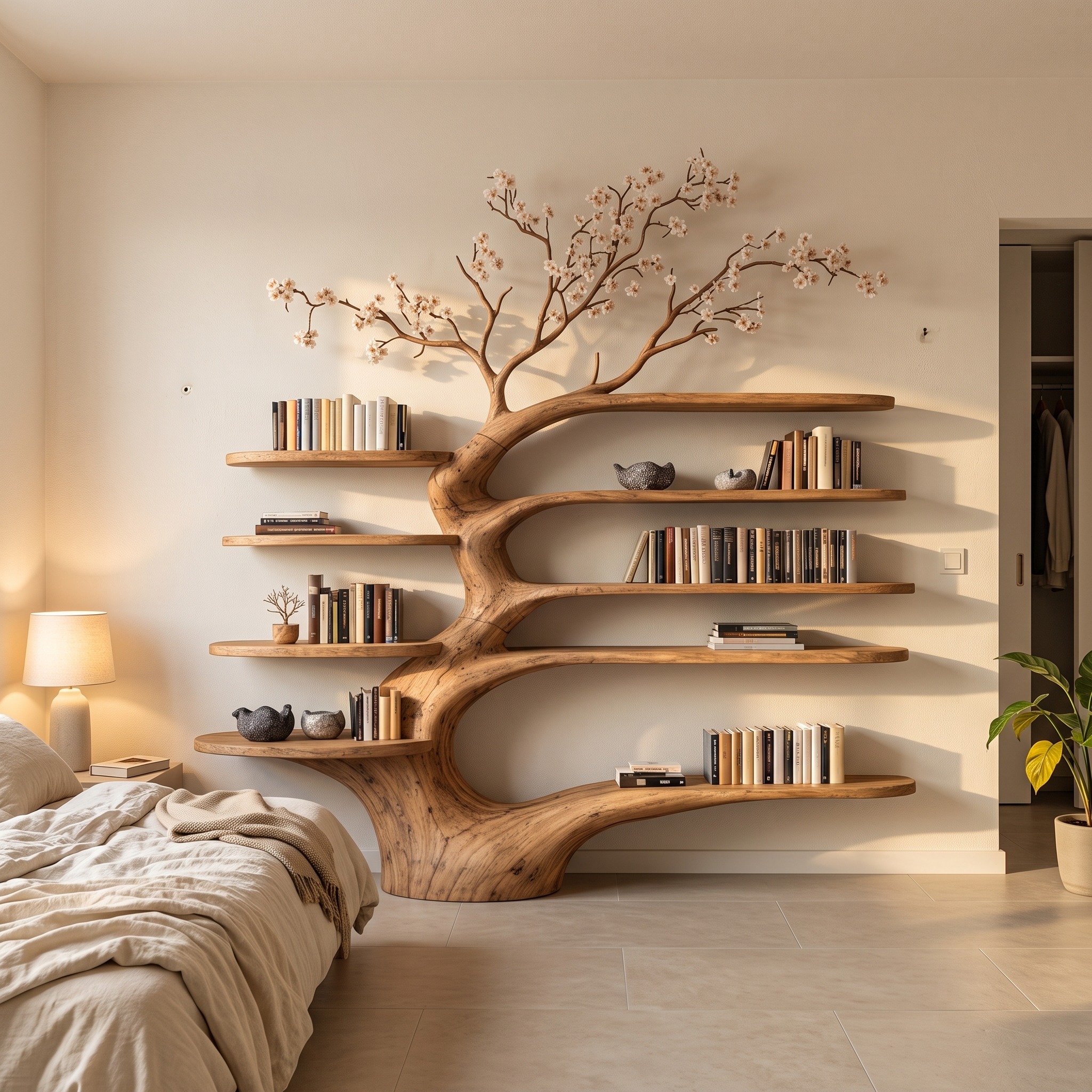Rustic Tree Bookshelf Living Room Interior