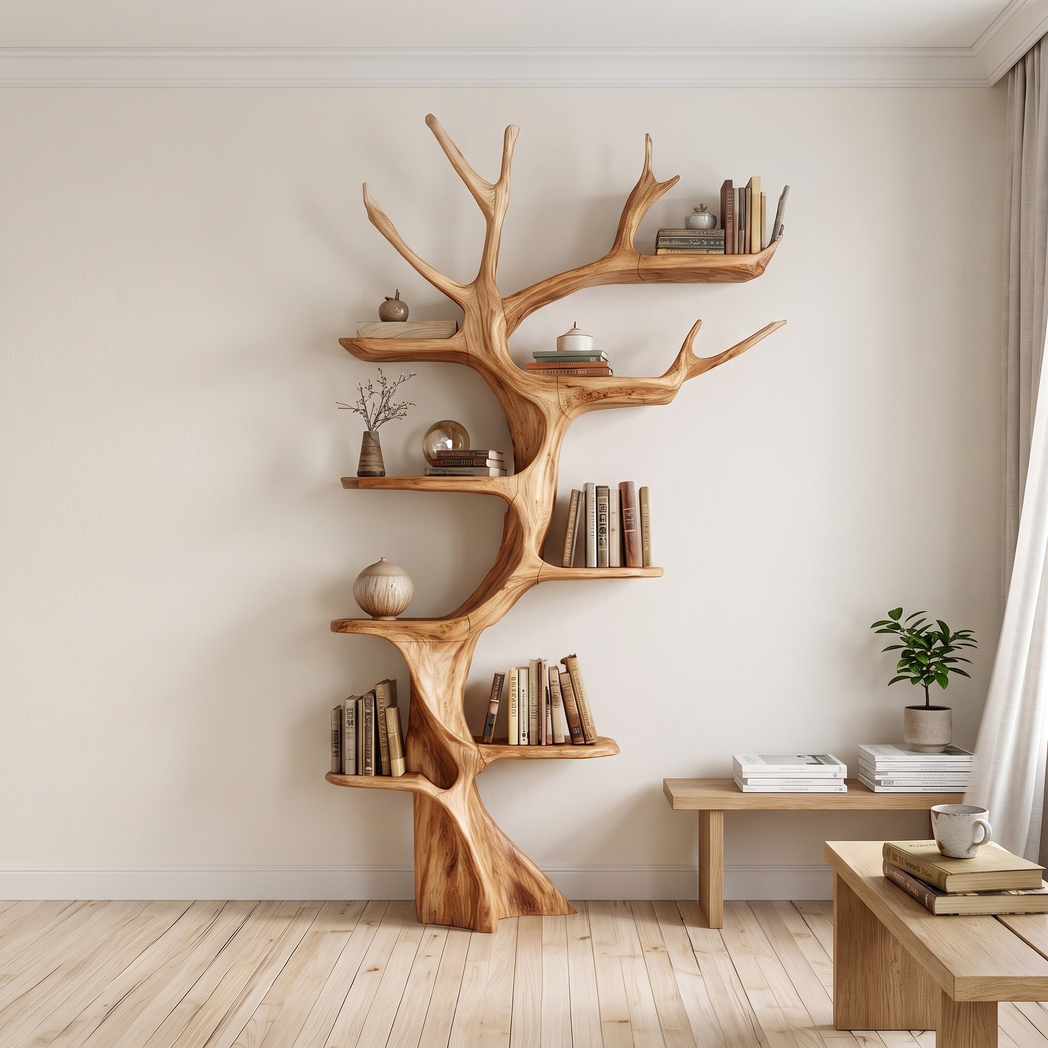 Rustic Tree Bookshelf Living Room - Model SINLSATB208