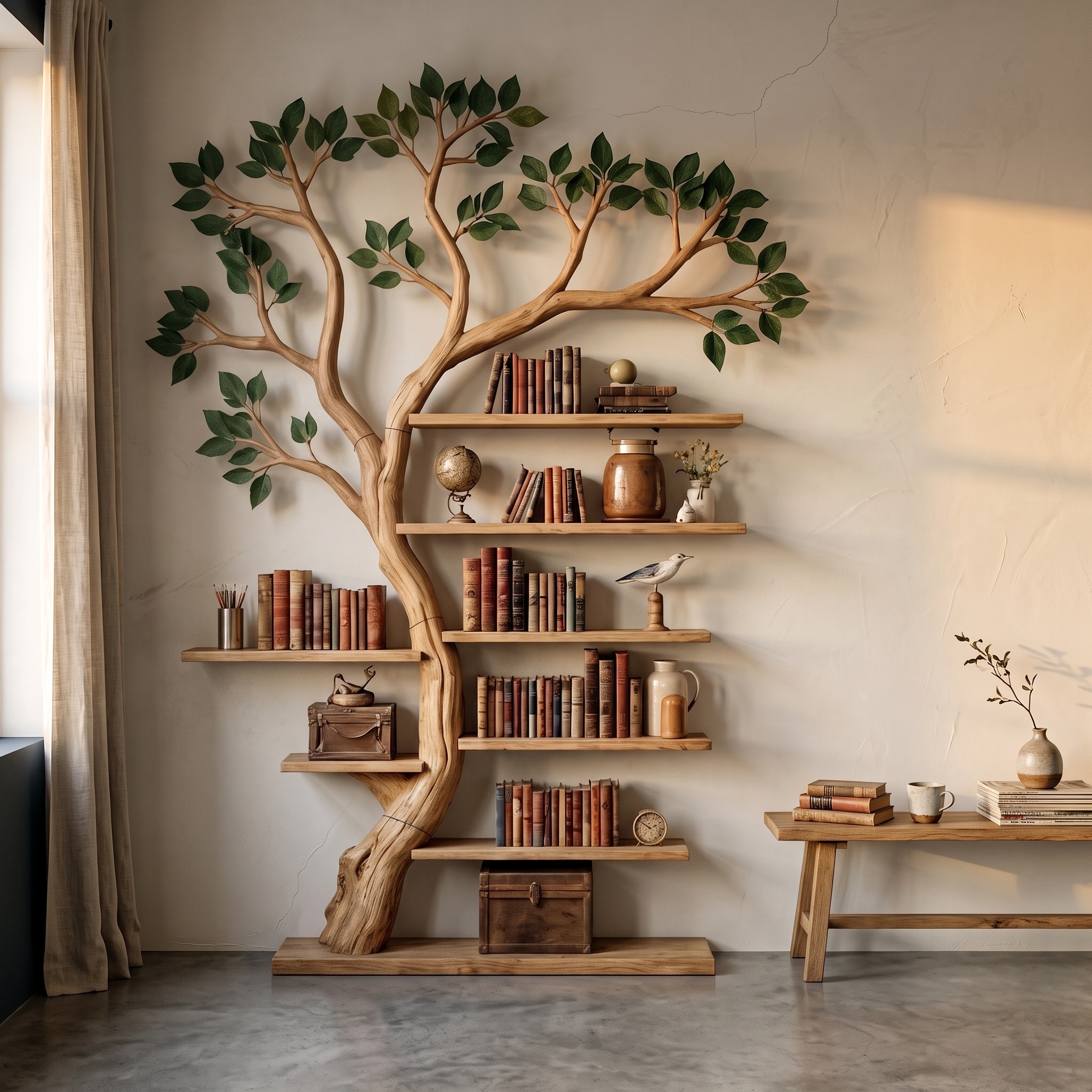 Rustic Tree Bookshelf Living Room Office Artistic Wall Display