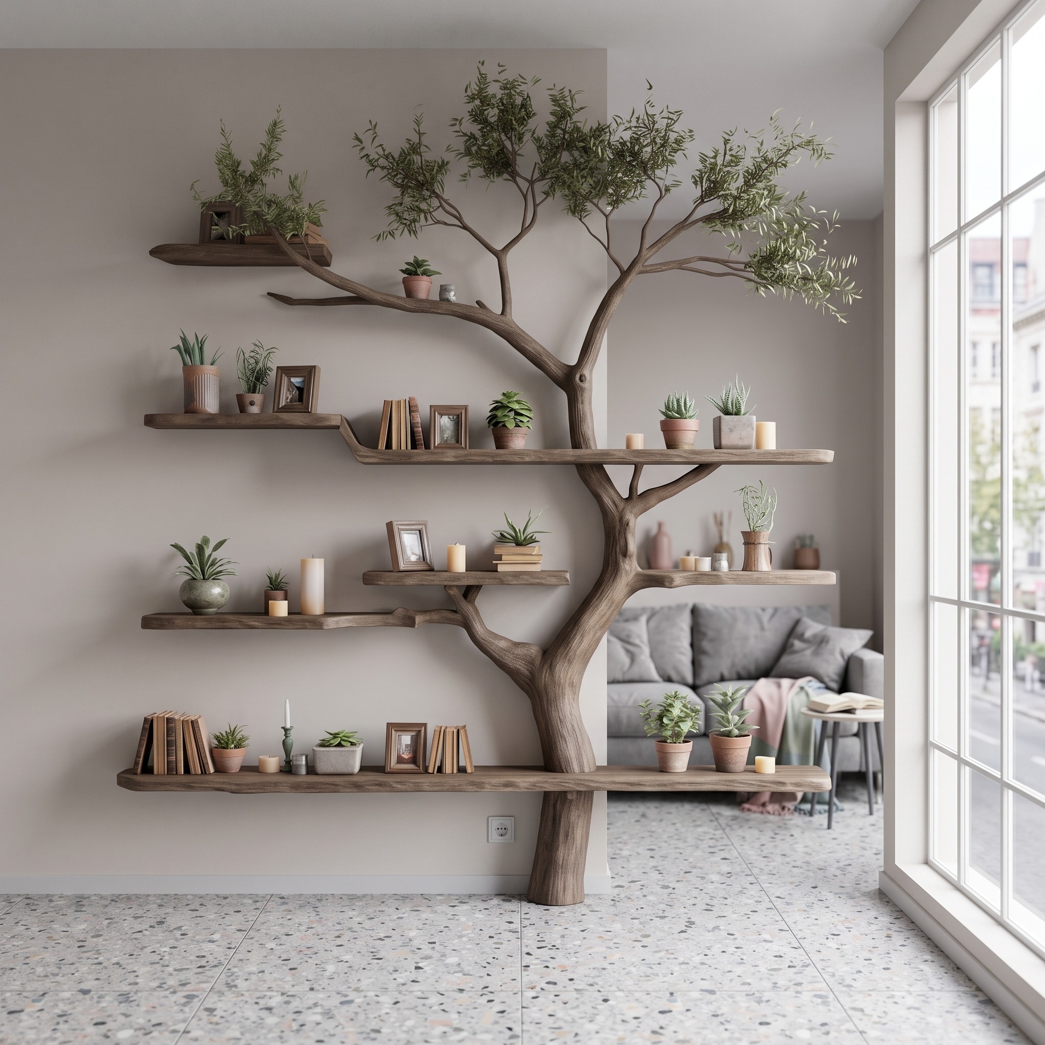 Rustic Tree Bookshelf Living Wall Decor
