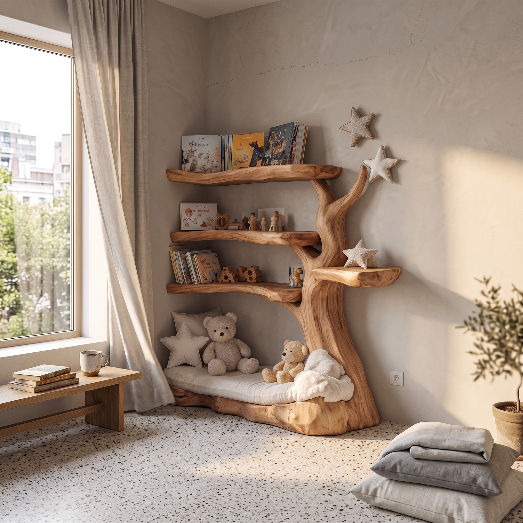 Rustic Tree Bookshelf Nursery Cozy Reading Corner
