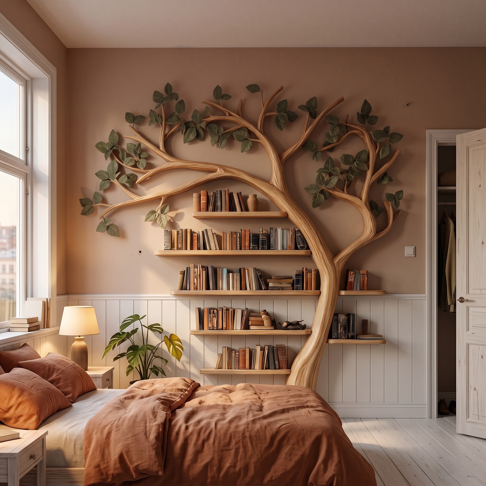 Rustic Tree Bookshelf Reading Corner Home Office Library Display
