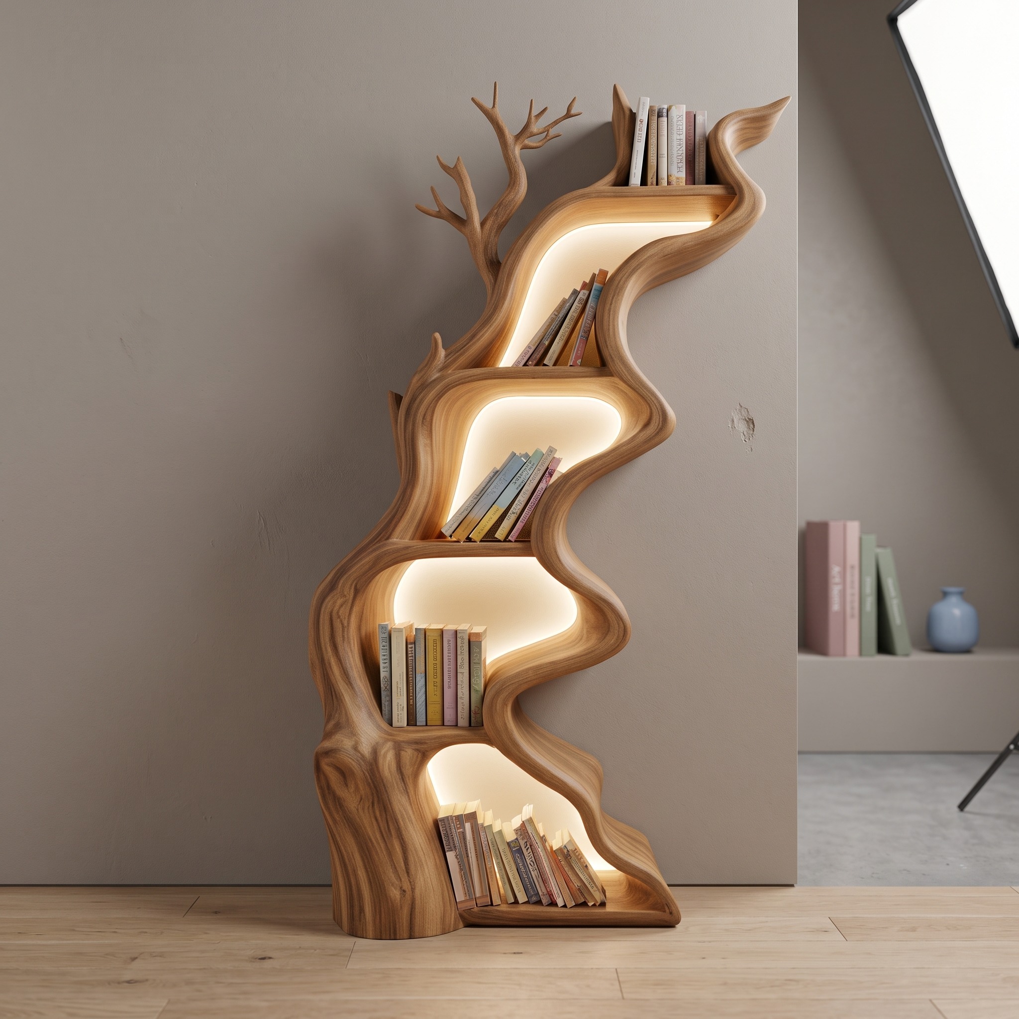 Rustic Tree Bookshelf Solid Wood Live Edge Modern Decor Gift