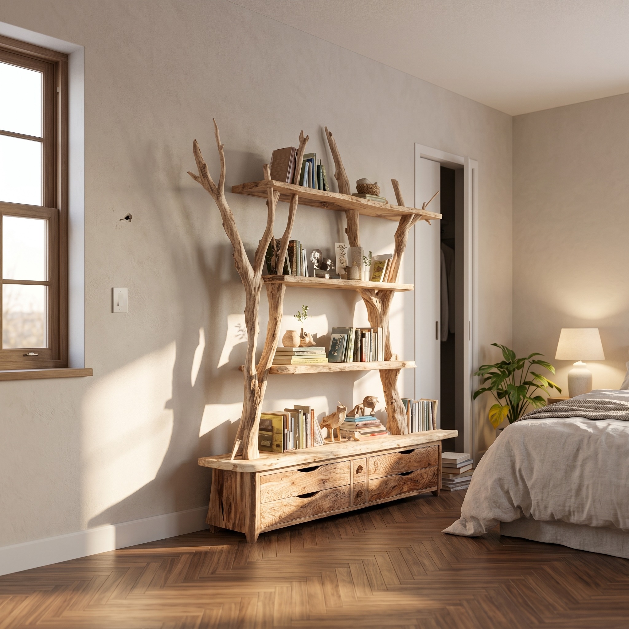 Rustic Tree Bookshelf Storage Living