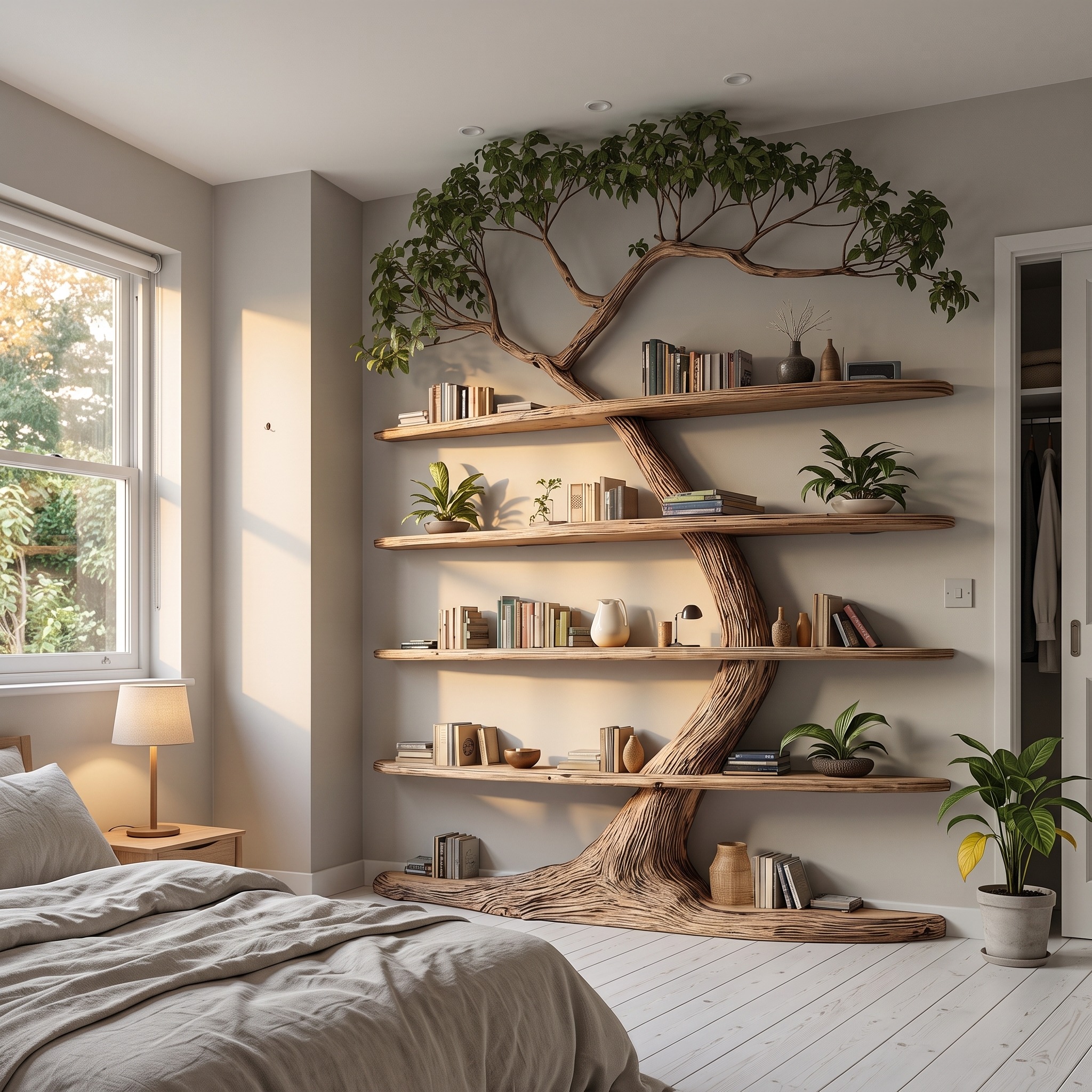 Rustic Tree Bookshelf Tall Living Room