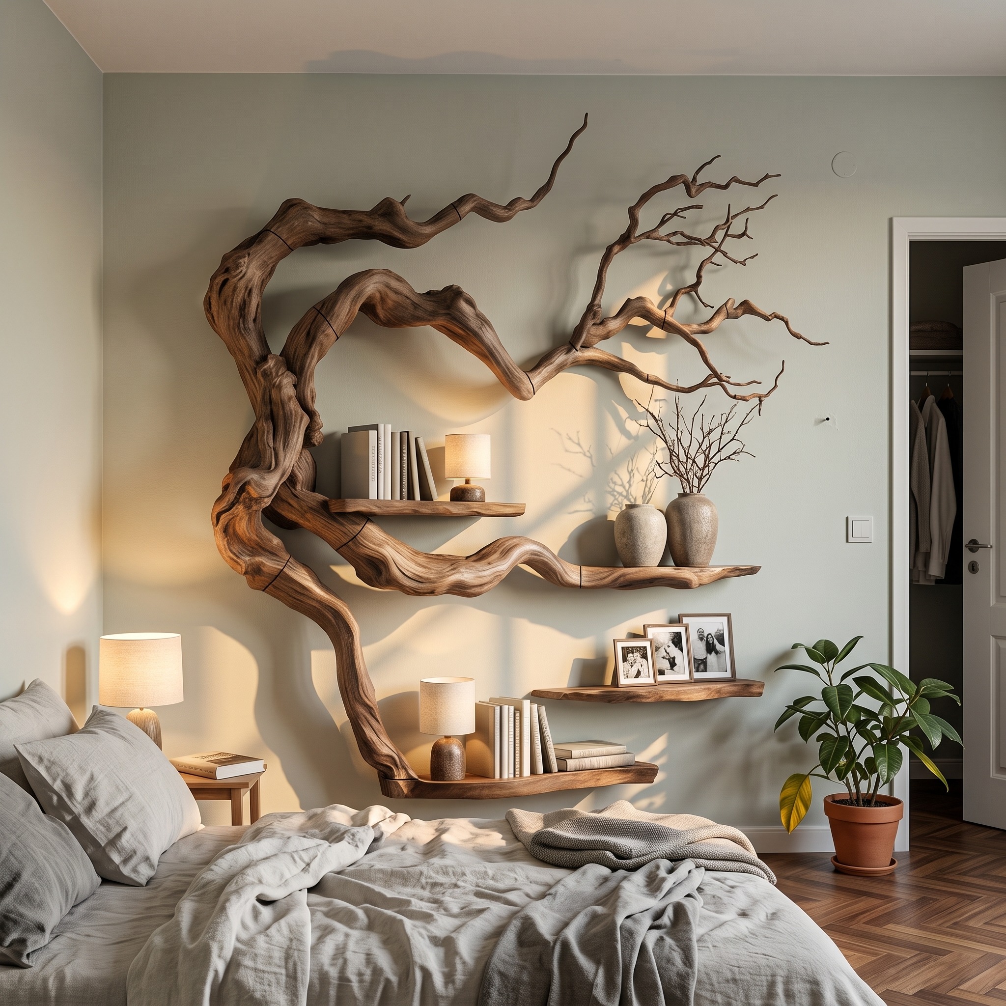 Rustic Tree Bookshelf with Natural Branch Form for Reading Room