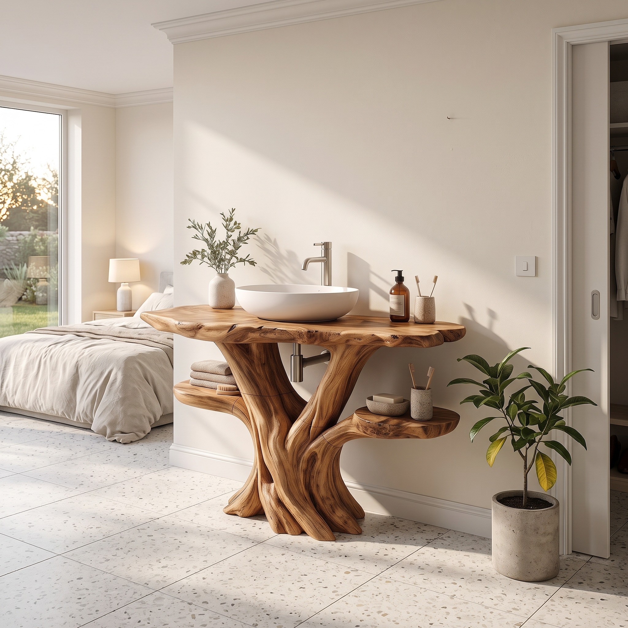 Rustic Tree Branch Bathroom Vanity Wall Mounted Sink Console