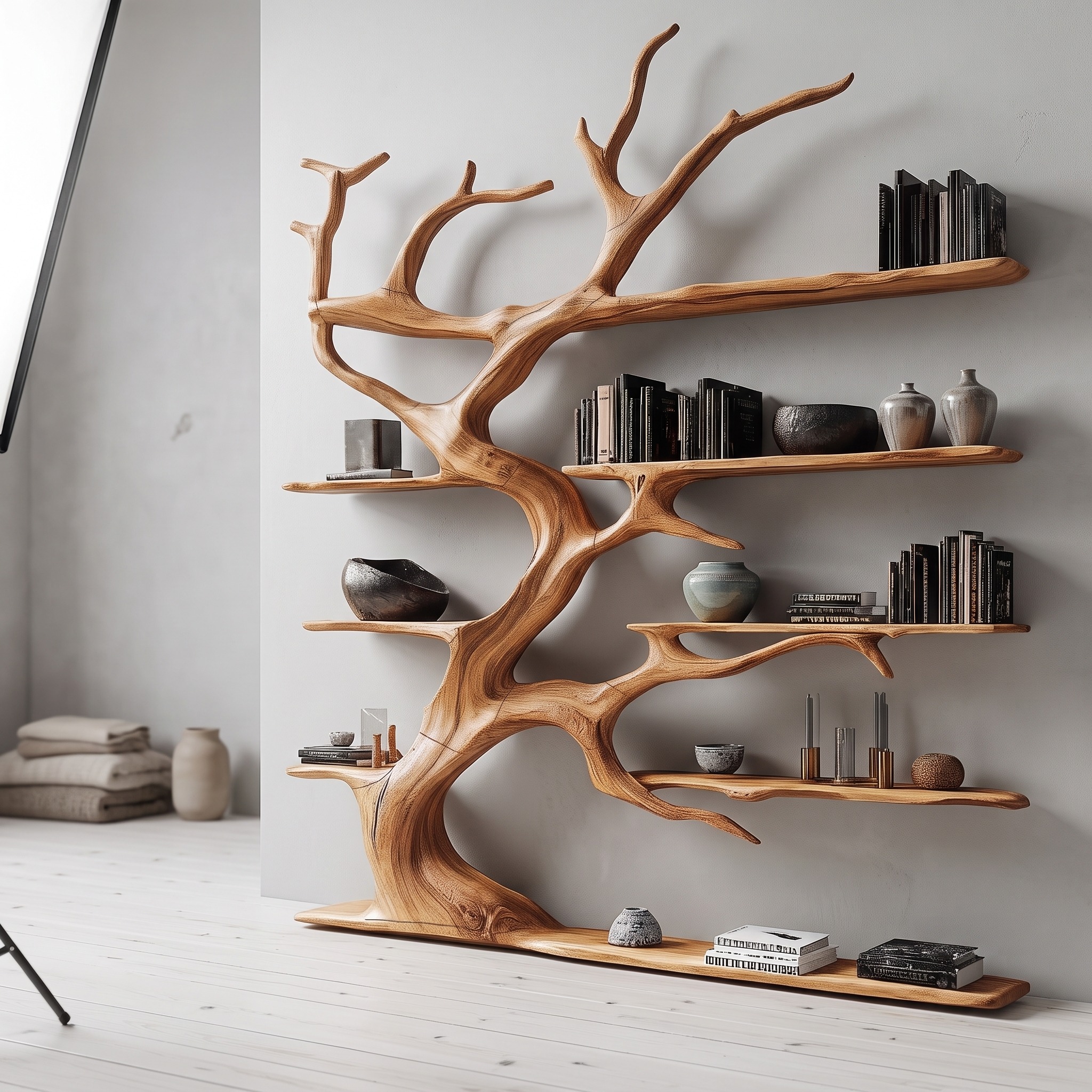 Rustic Tree Branch Bookshelf for Living Room Decor