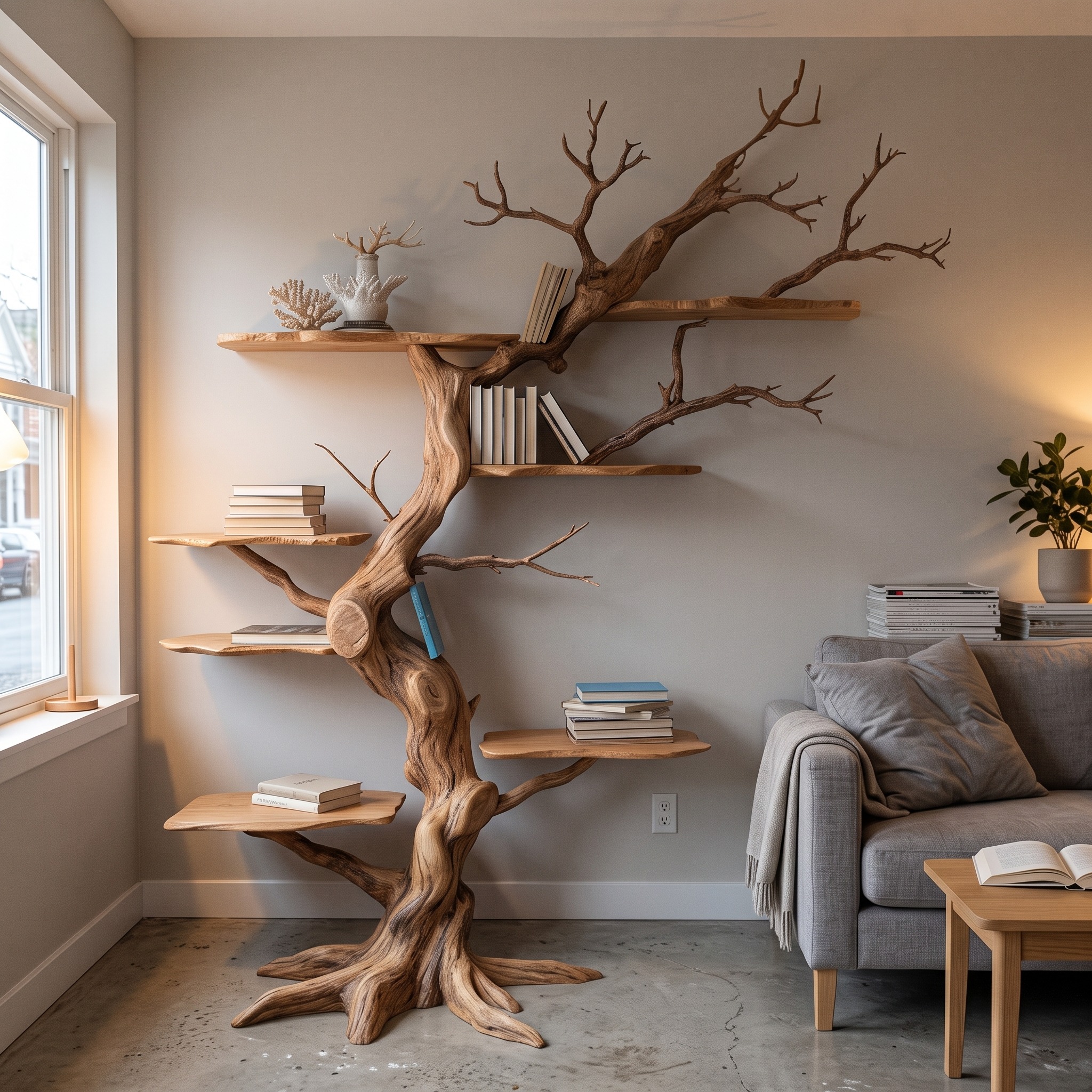 Rustic Tree Branch Floating Shelves Nursery Bookshelf