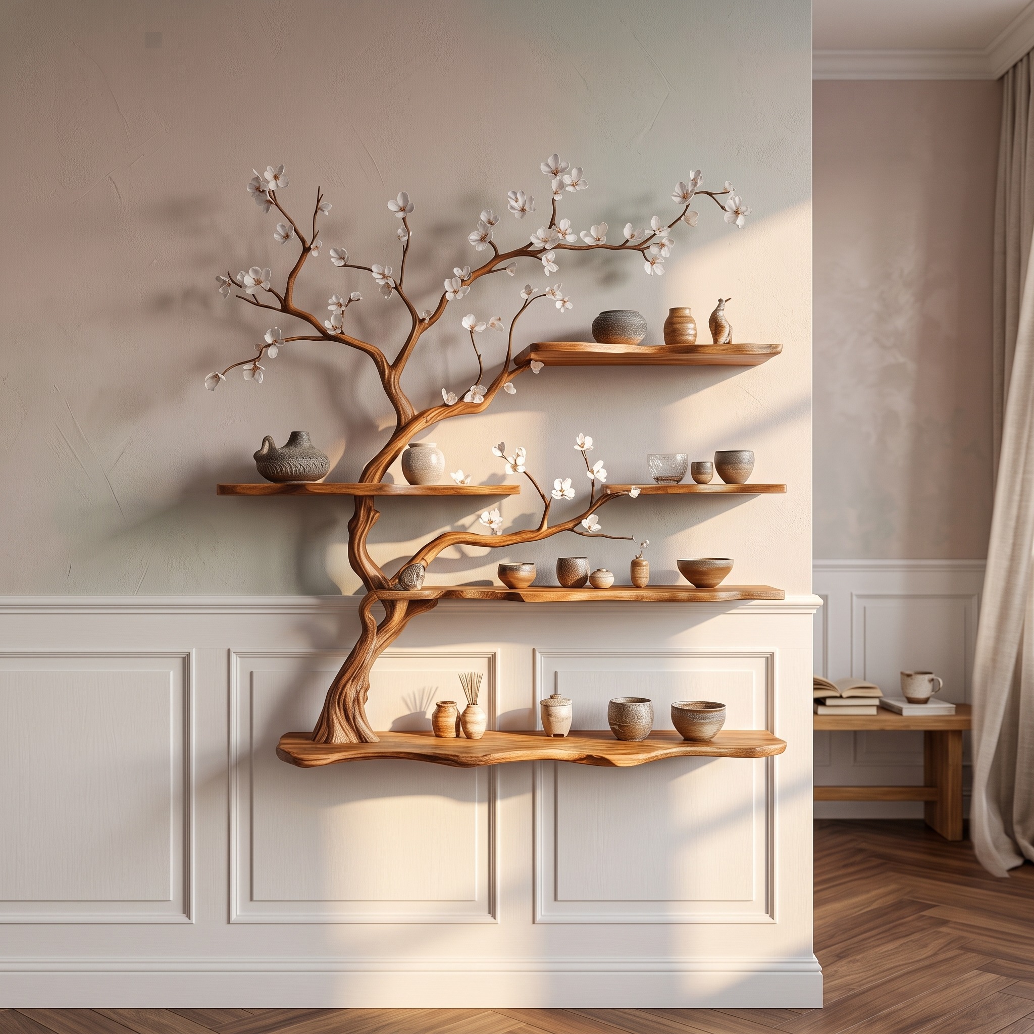 Rustic Tree Branch Wall Shelf Bedroom and Entryway