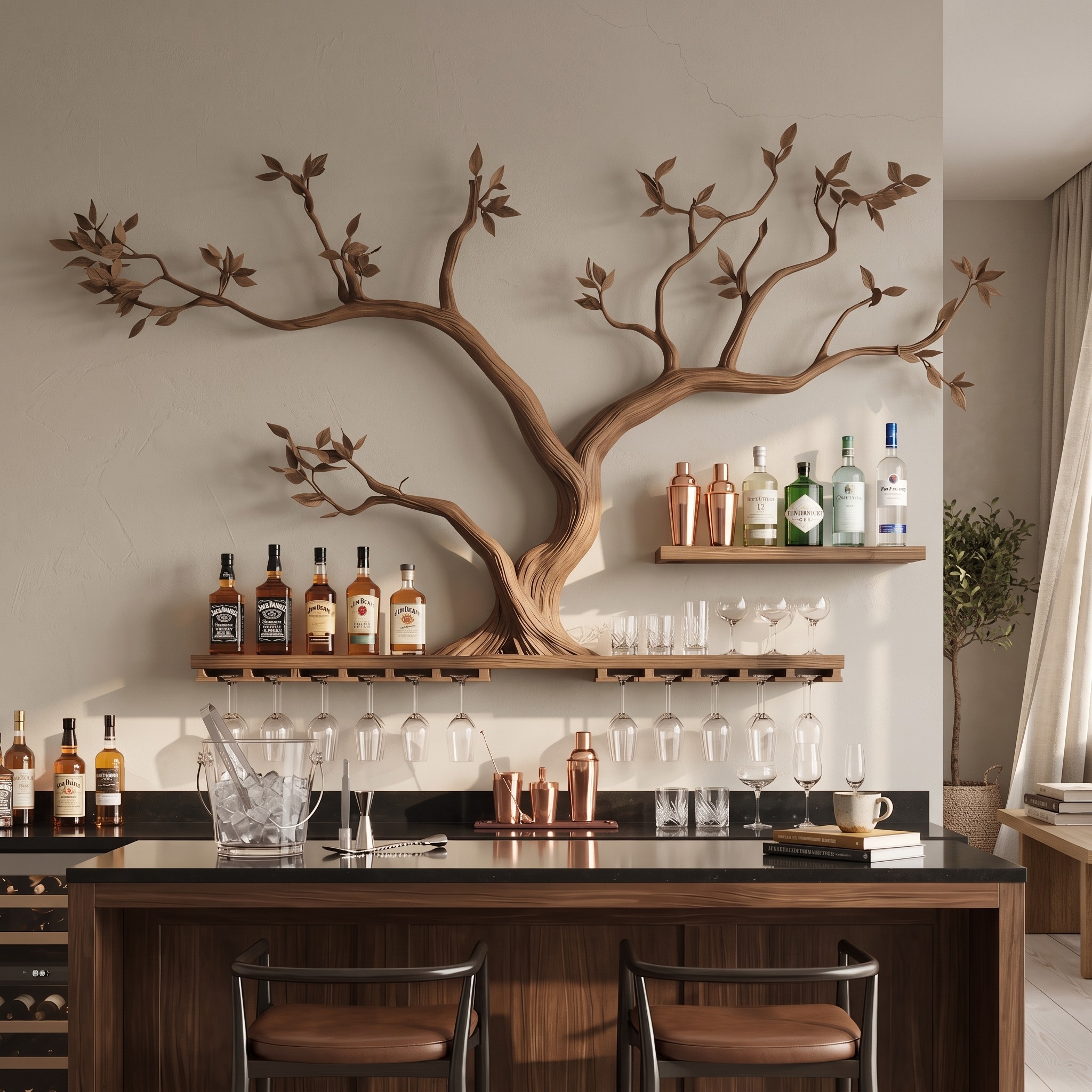 Rustic Tree Branch Wine Rack Wooden Wall Shelf for Kitchen Dining Room Home Bar