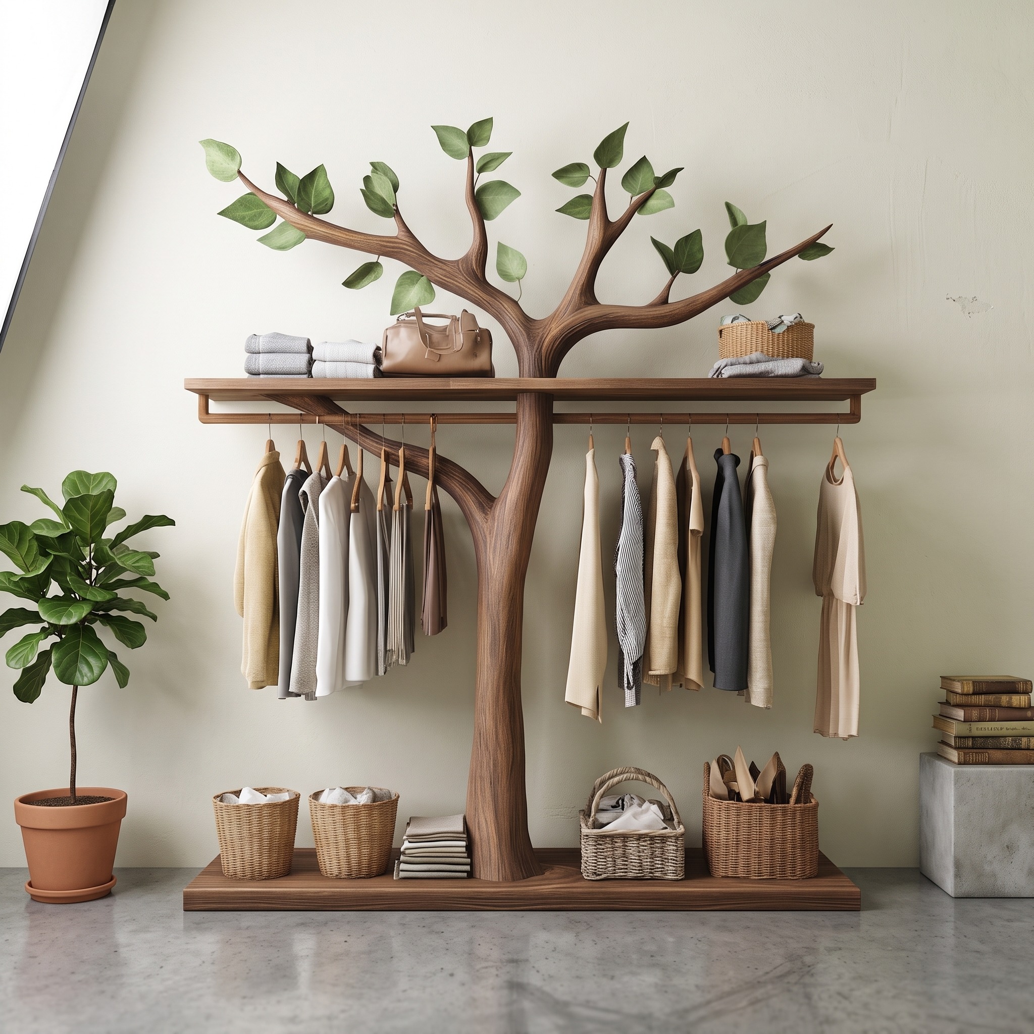 Rustic Tree Branch Wooden Clothing Rack Handmade Bedroom